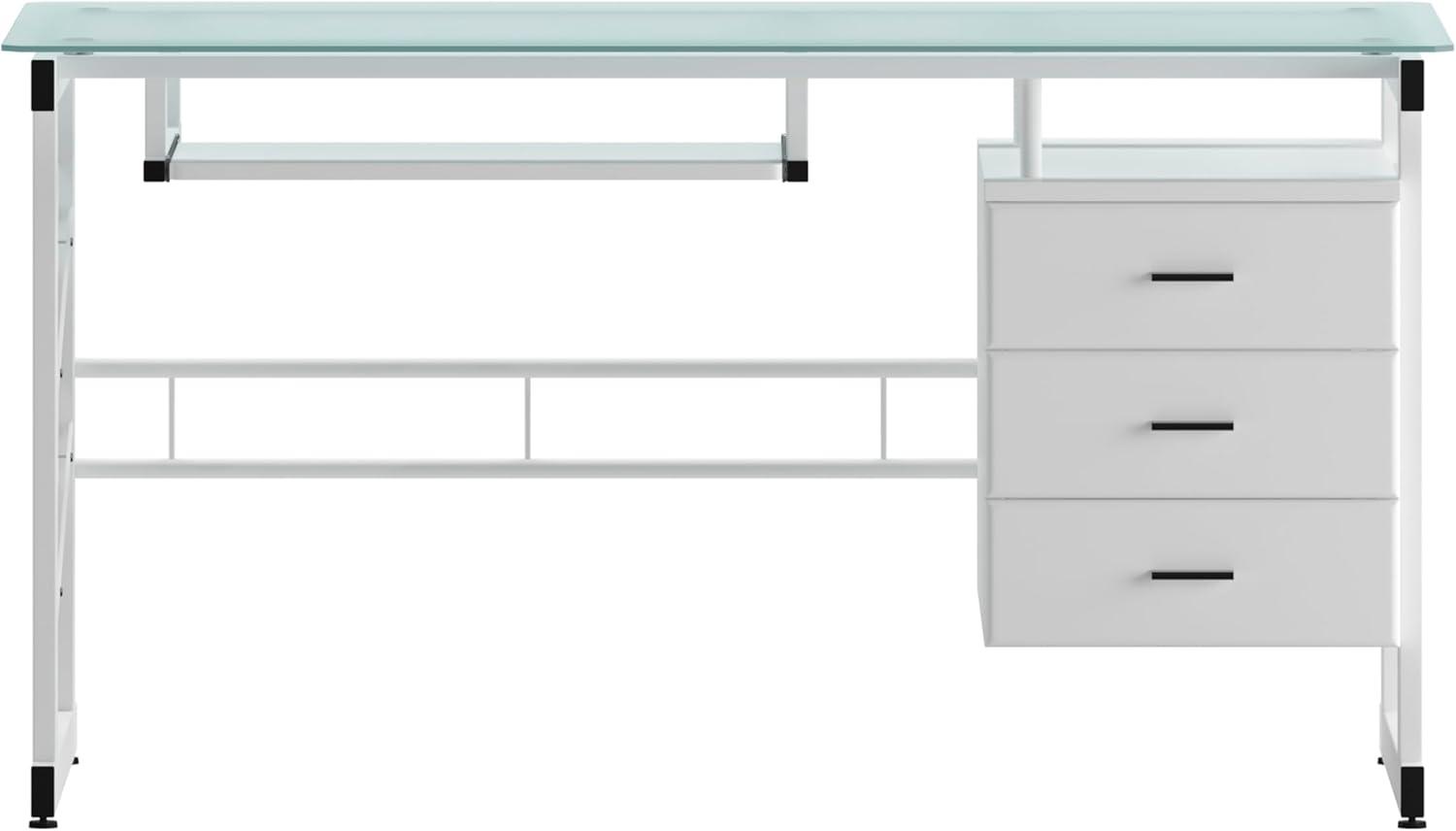 imageFlash Furniture Singleton White Computer Desk with Frosted Glass Top and Three Drawer Pedestal