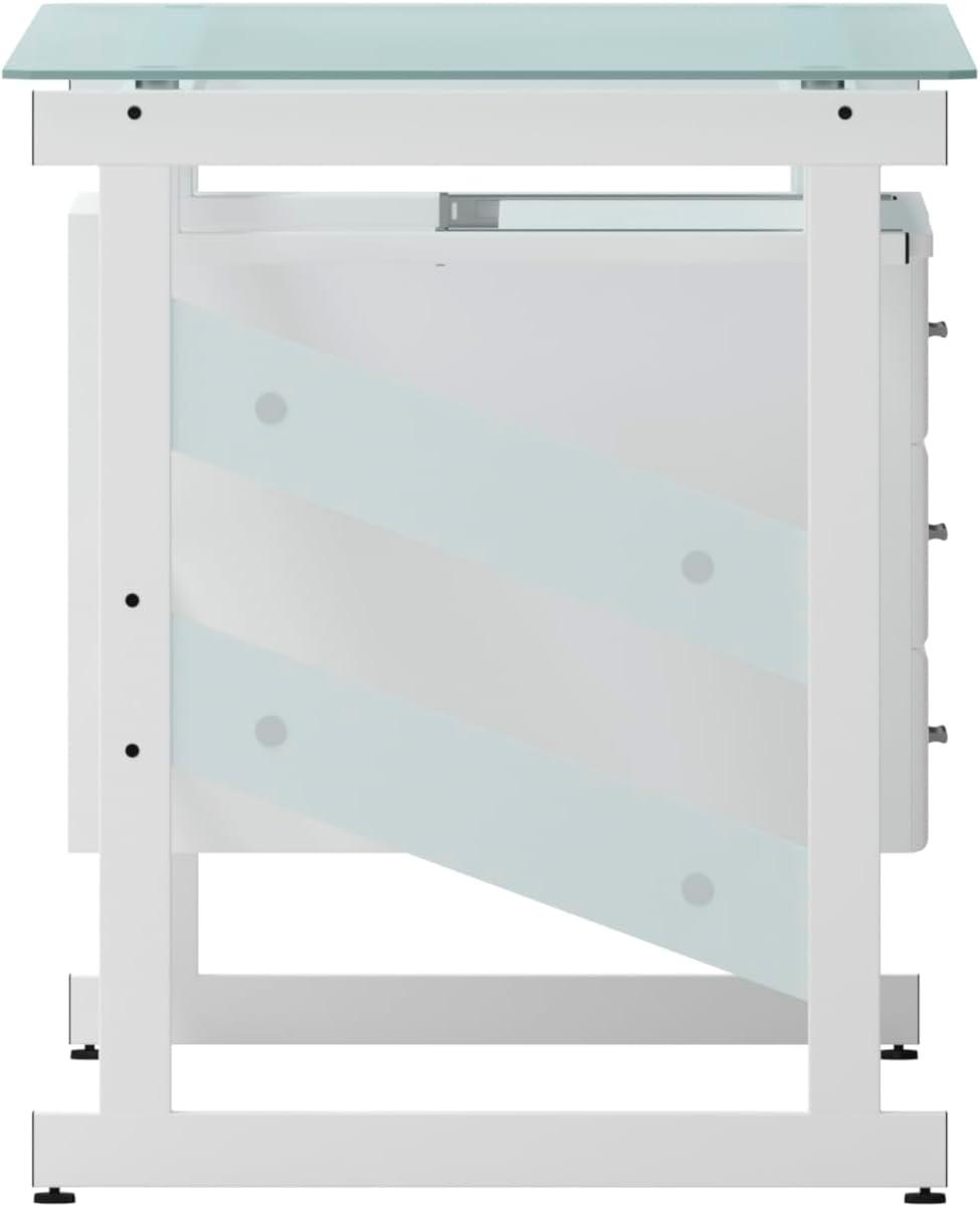 imageFlash Furniture Singleton White Computer Desk with Frosted Glass Top and Three Drawer Pedestal