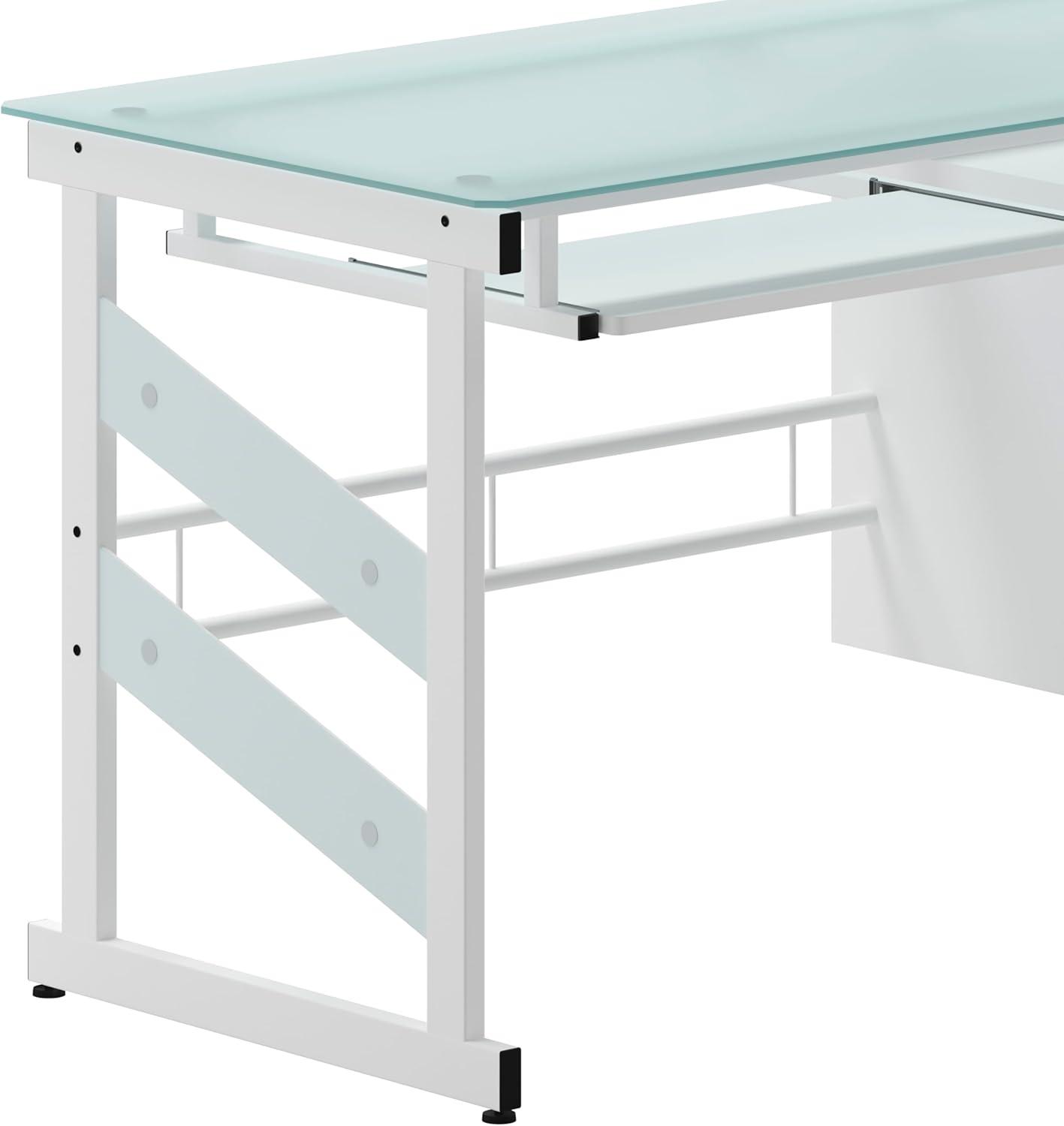 imageFlash Furniture Singleton White Computer Desk with Frosted Glass Top and Three Drawer Pedestal