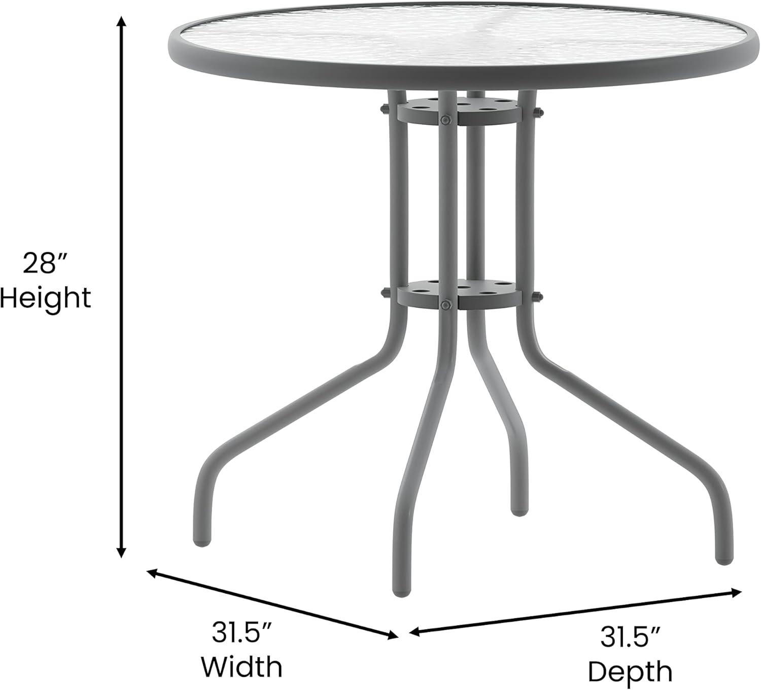 imageFlash Furniture TLH072RD017CBZ4GG Lila 315 Round Glass Table with 4 Metal Aluminum Slat Stack Chairs BronzeSilver