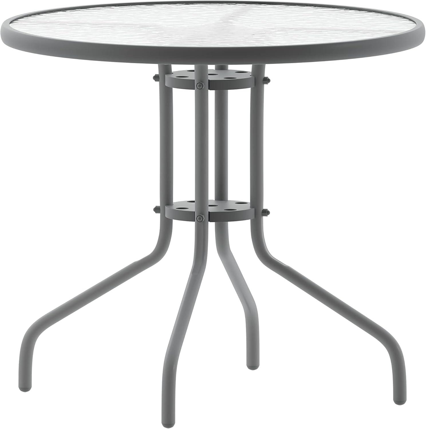 imageFlash Furniture TLH072RD017CBZ4GG Lila 315 Round Glass Table with 4 Metal Aluminum Slat Stack Chairs BronzeSilver