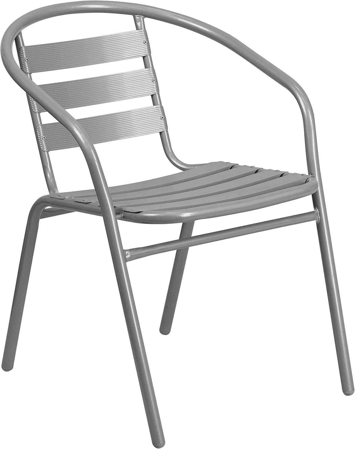 imageFlash Furniture TLH072RD017CBZ4GG Lila 315 Round Glass Table with 4 Metal Aluminum Slat Stack Chairs BronzeSilver