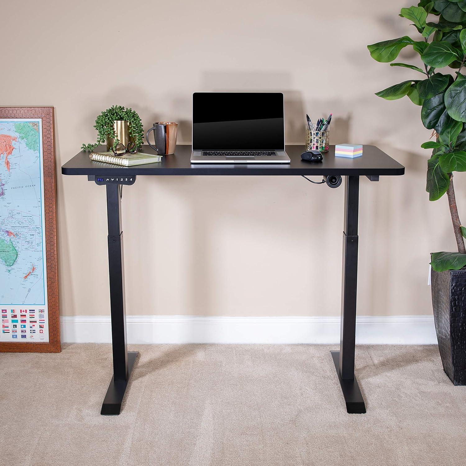 imageFlash Furniture Tanner Electric Height Adjustable Standing Desk Table Top 48quot Wide 24quot Deep MahoganyBlack