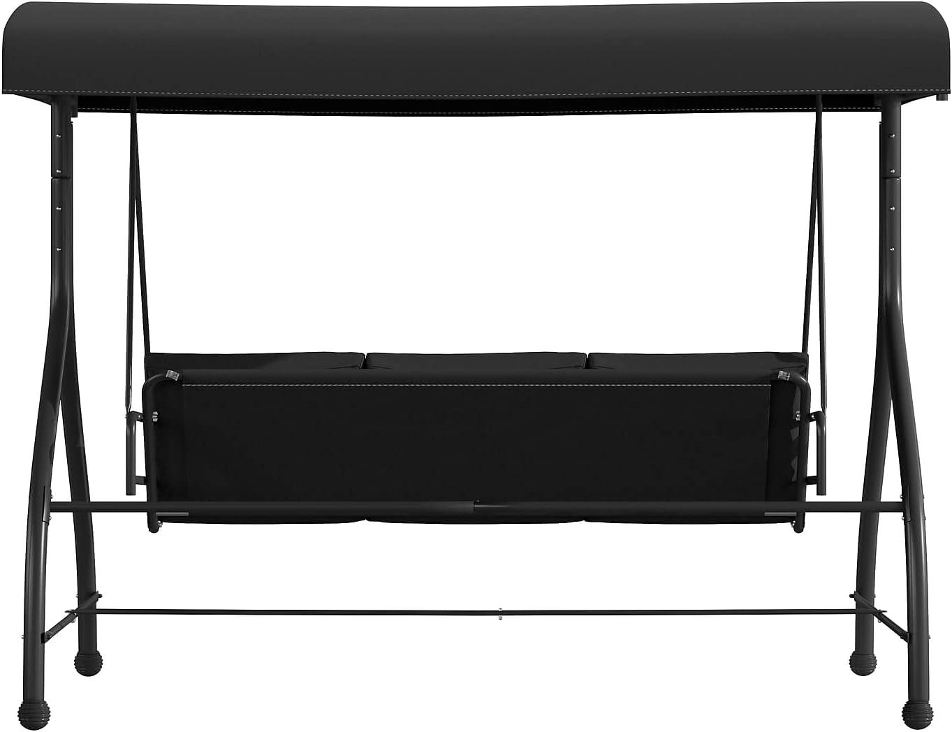 imageFlash Furniture Tellis 3Seat Outdoor Steel Converting Patio Swing Canopy Hammock with Cushions Outdoor Swing Bed GrayBlack