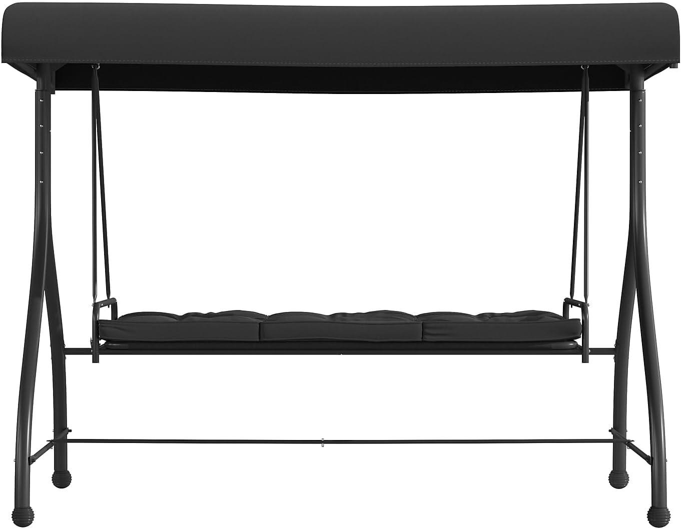 imageFlash Furniture Tellis 3Seat Outdoor Steel Converting Patio Swing Canopy Hammock with Cushions Outdoor Swing Bed GrayBlack