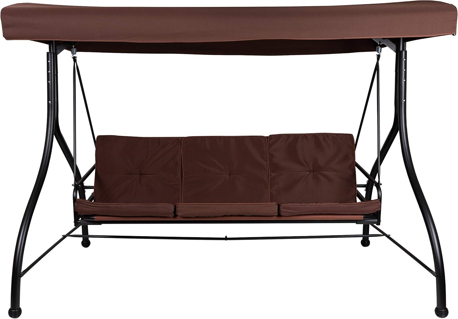 imageFlash Furniture Tellis 3Seat Outdoor Steel Converting Patio Swing Canopy Hammock with Cushions Outdoor Swing Bed GrayBrown