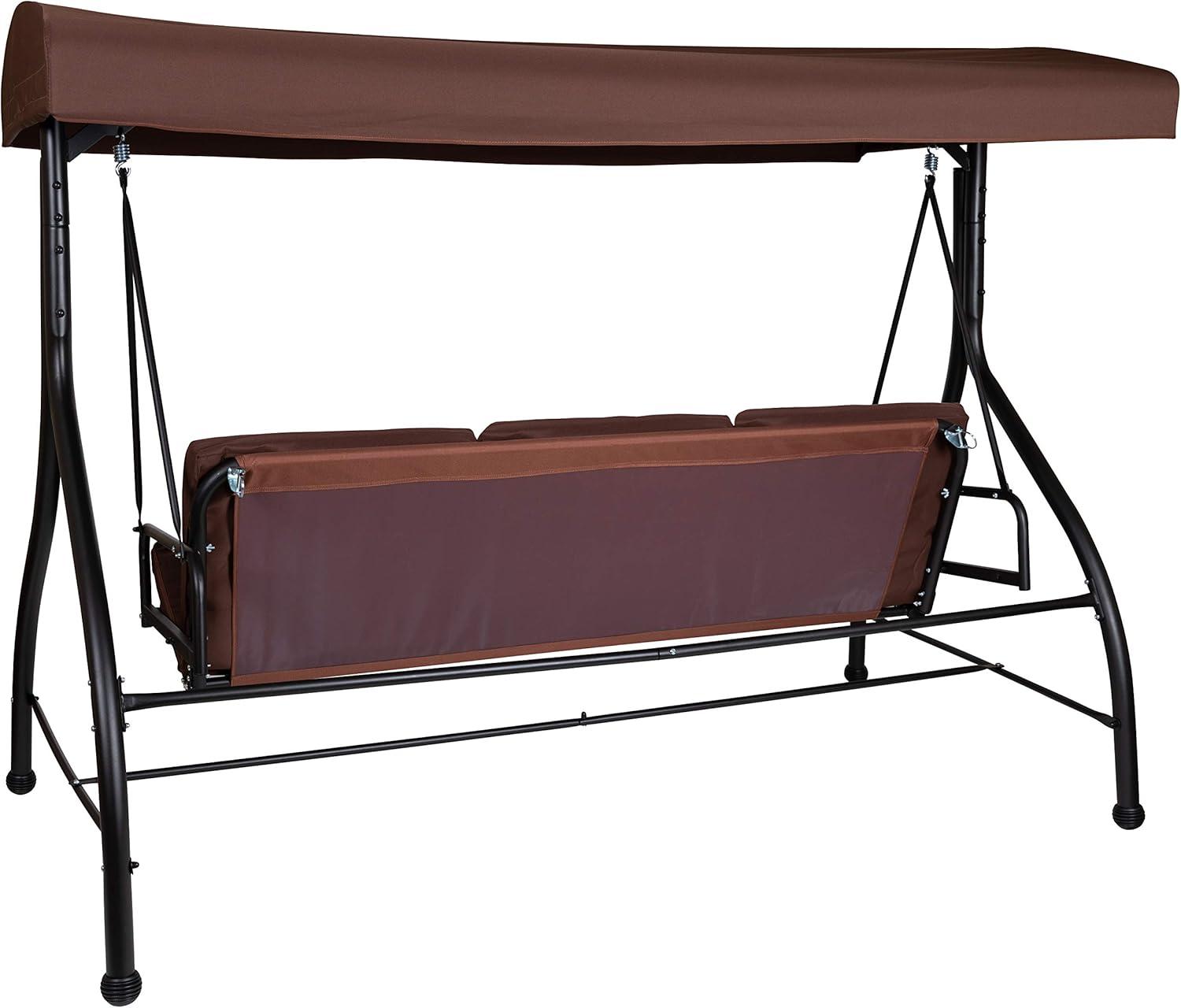 imageFlash Furniture Tellis 3Seat Outdoor Steel Converting Patio Swing Canopy Hammock with Cushions Outdoor Swing Bed GrayBrown