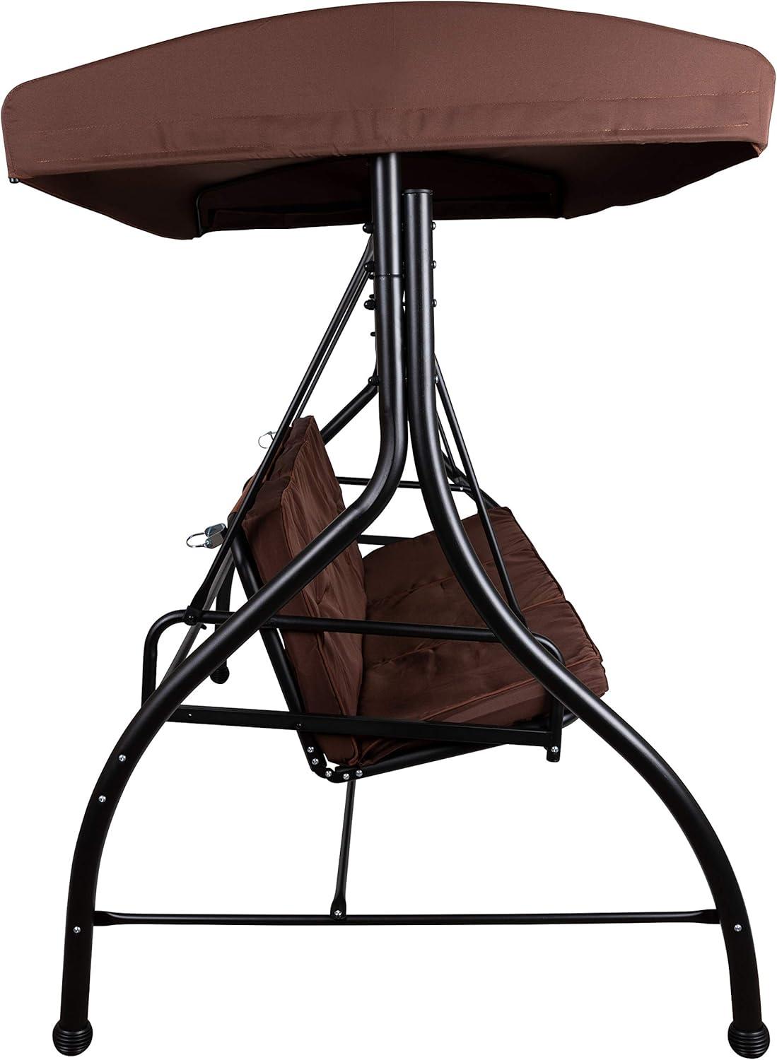 imageFlash Furniture Tellis 3Seat Outdoor Steel Converting Patio Swing Canopy Hammock with Cushions Outdoor Swing Bed GrayBrown