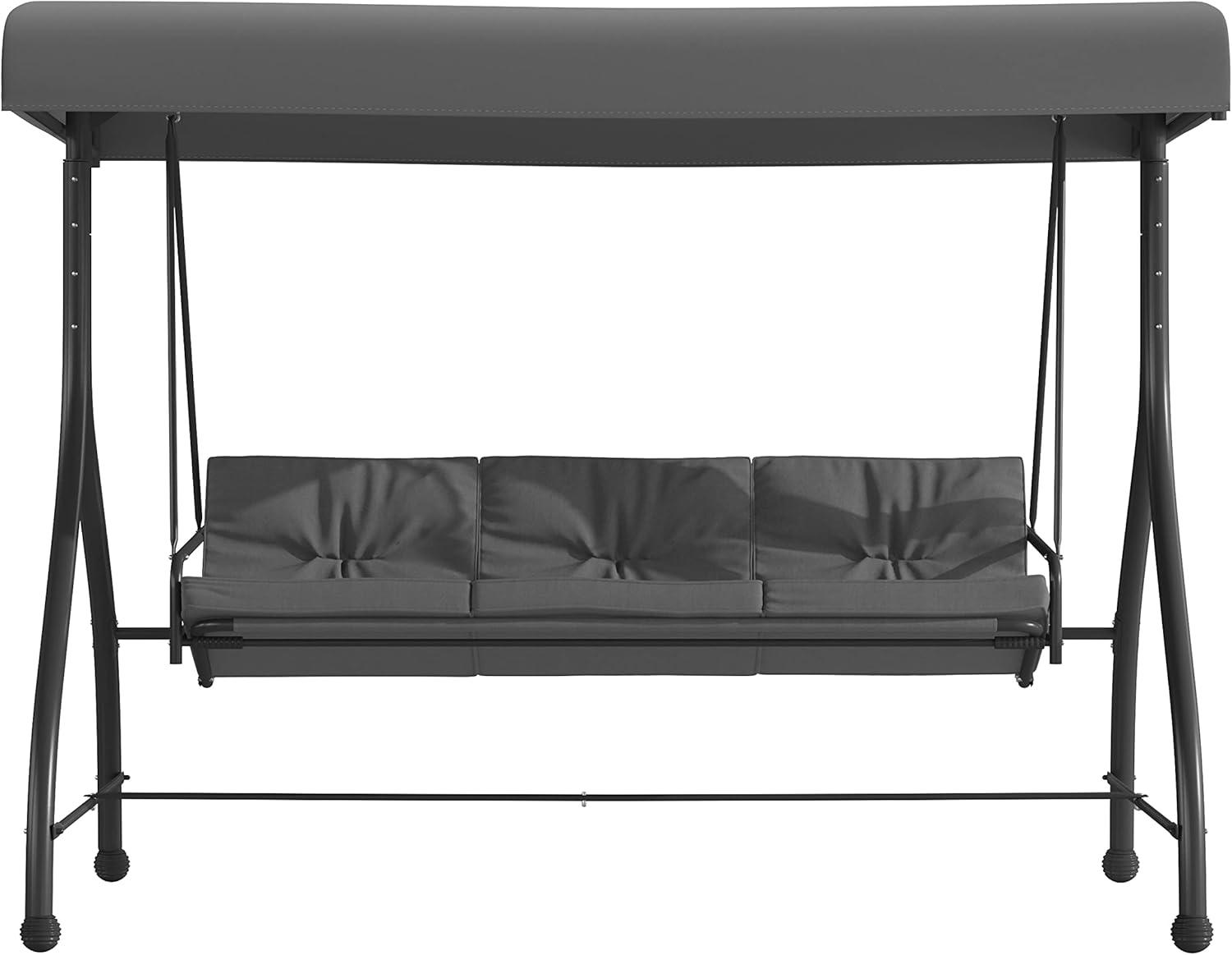 imageFlash Furniture Tellis 3Seat Outdoor Steel Converting Patio Swing Canopy Hammock with Cushions Outdoor Swing Bed GrayGray