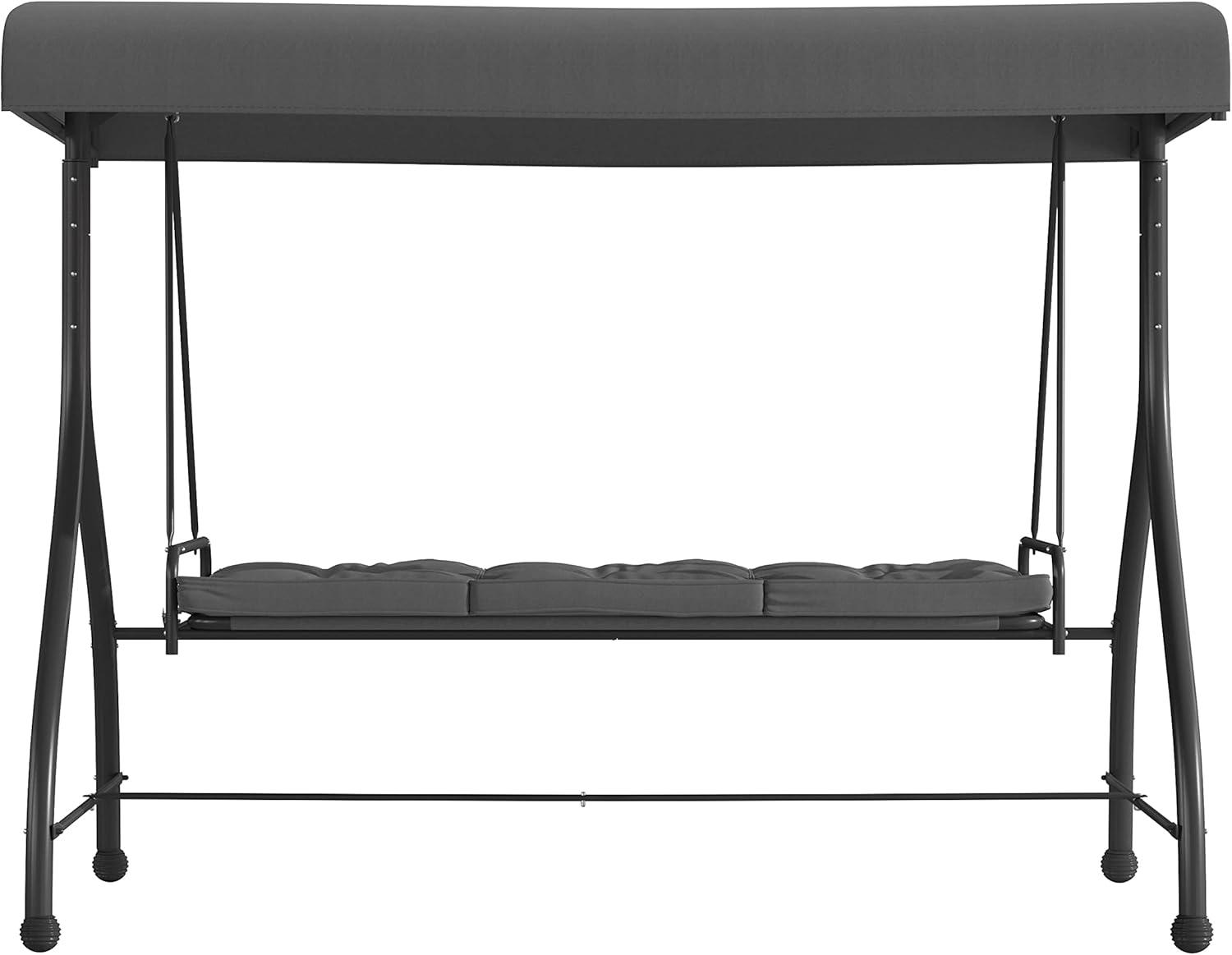imageFlash Furniture Tellis 3Seat Outdoor Steel Converting Patio Swing Canopy Hammock with Cushions Outdoor Swing Bed GrayGray