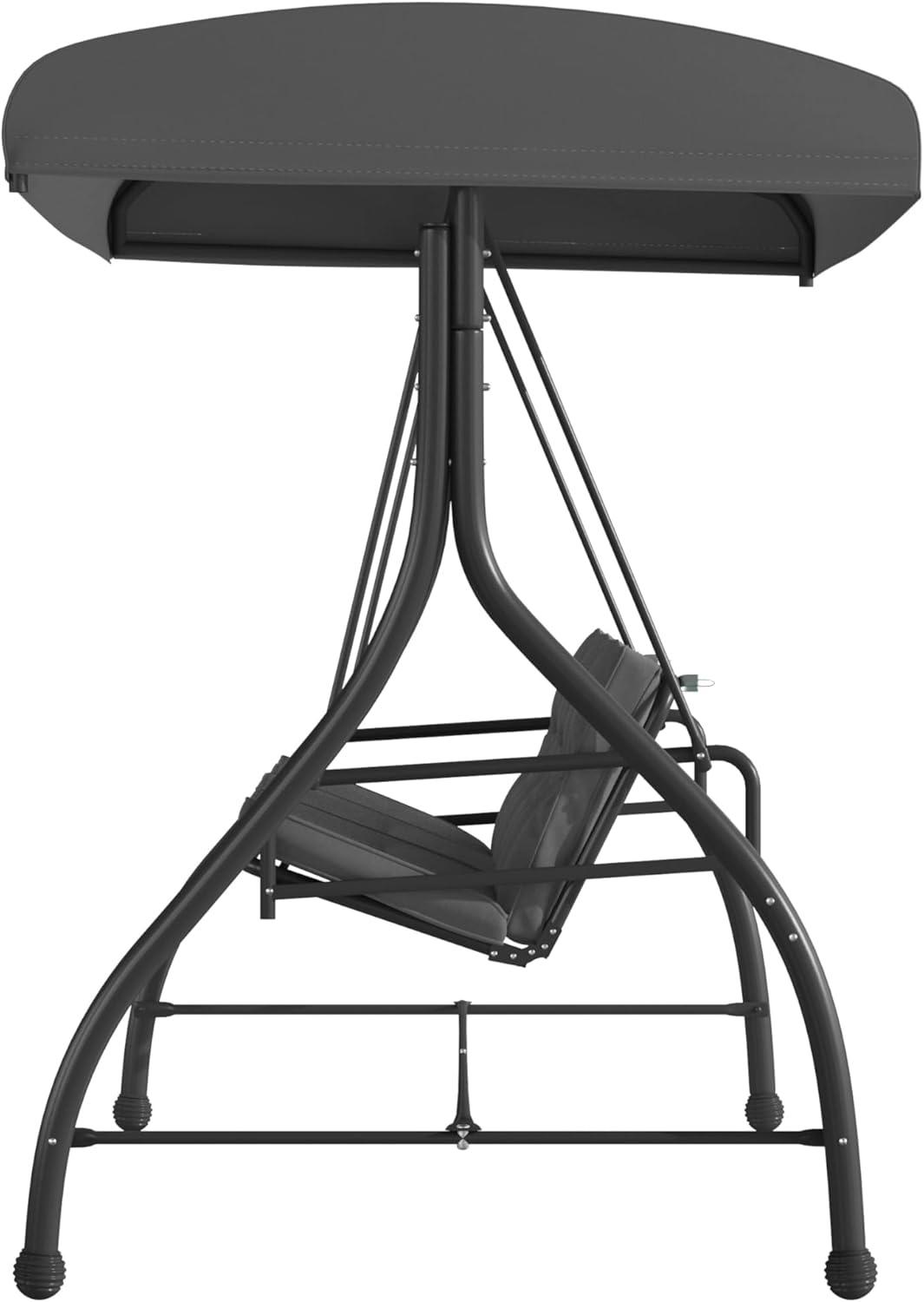 imageFlash Furniture Tellis 3Seat Outdoor Steel Converting Patio Swing Canopy Hammock with Cushions Outdoor Swing Bed GrayGray