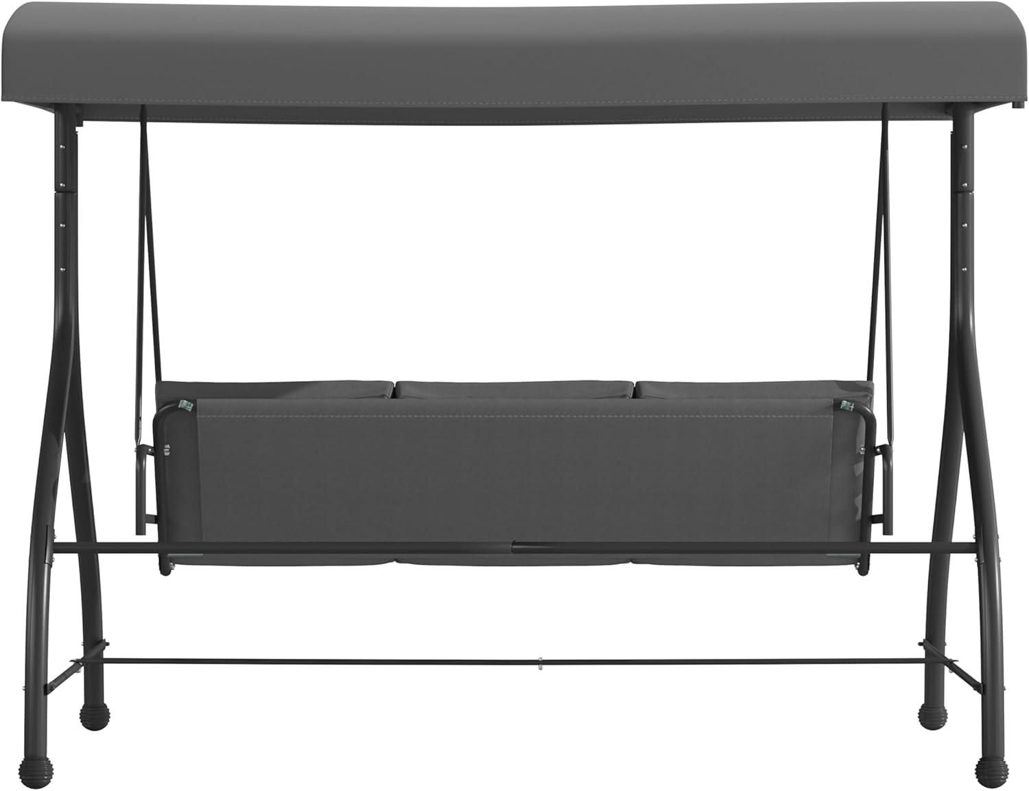 imageFlash Furniture Tellis 3Seat Outdoor Steel Converting Patio Swing Canopy Hammock with Cushions Outdoor Swing Bed GrayGray