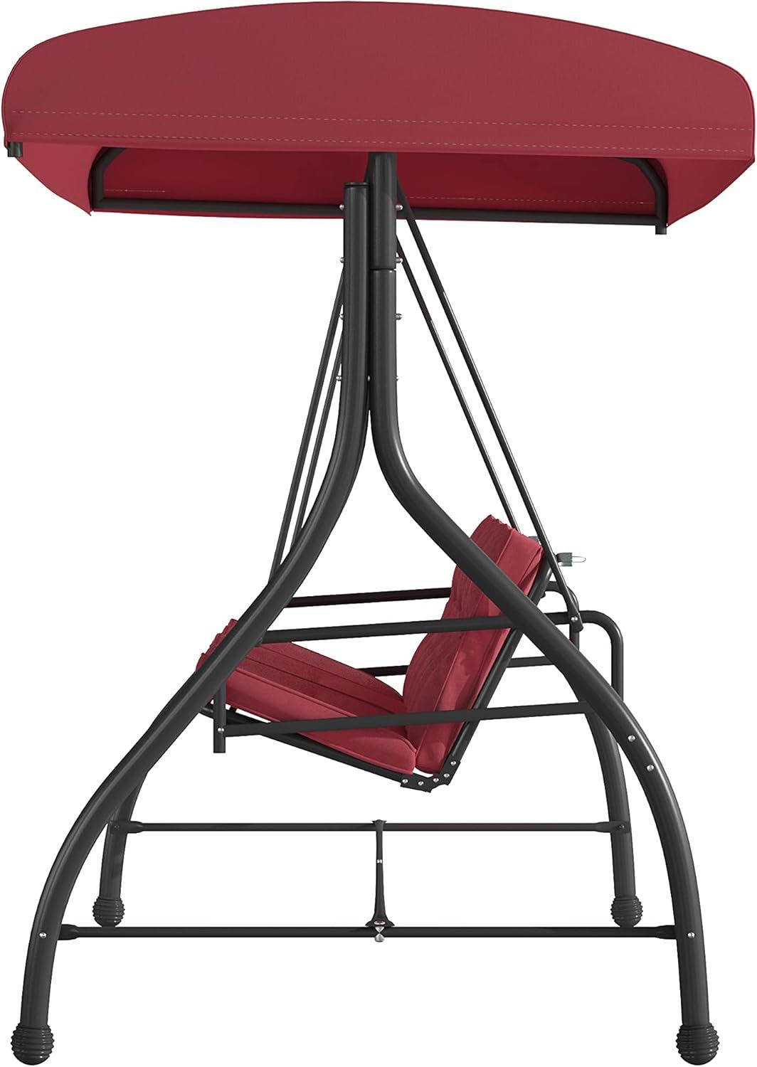 imageFlash Furniture Tellis 3Seat Outdoor Steel Converting Patio Swing Canopy Hammock with Cushions Outdoor Swing Bed GrayMaroon