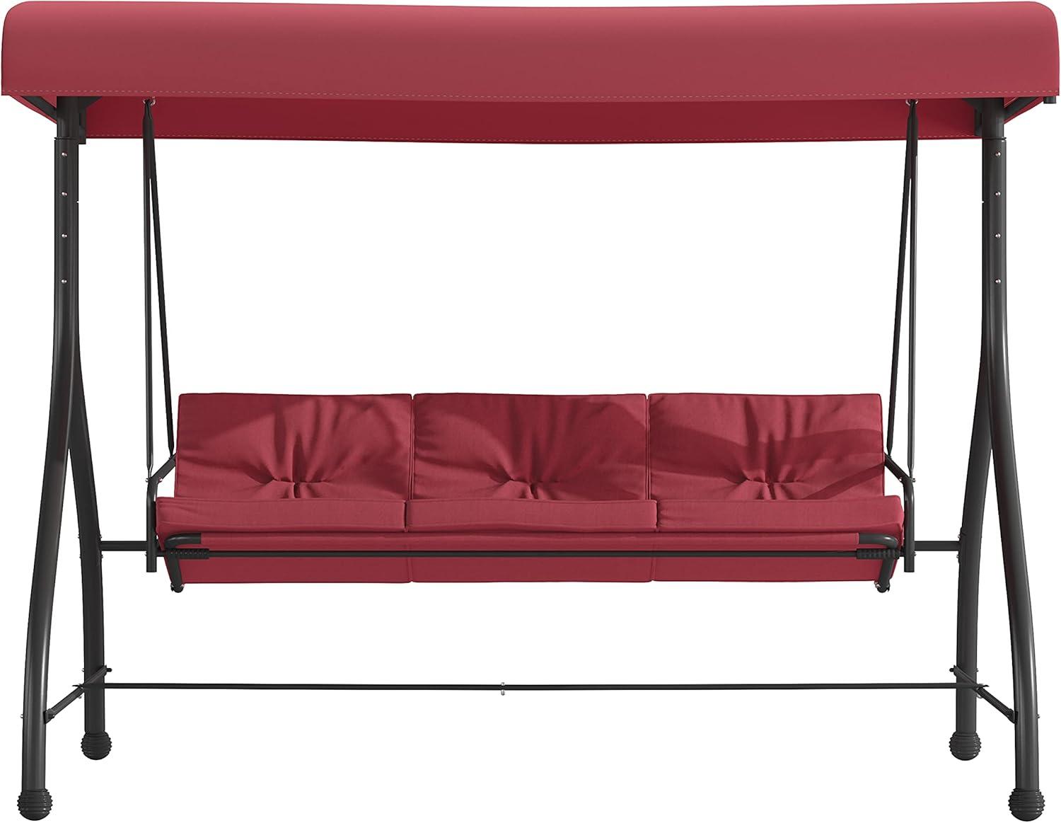 imageFlash Furniture Tellis 3Seat Outdoor Steel Converting Patio Swing Canopy Hammock with Cushions Outdoor Swing Bed GrayMaroon