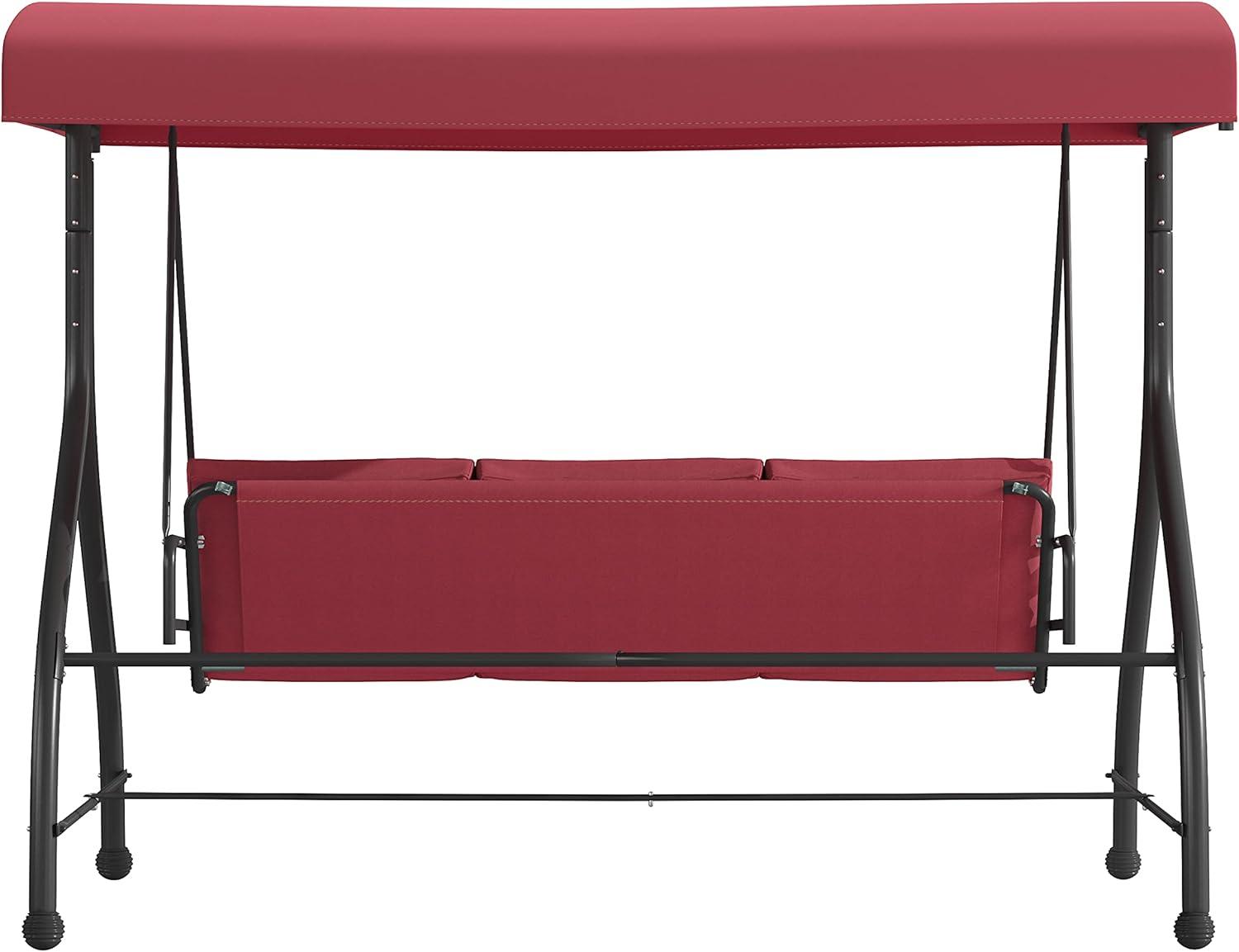 imageFlash Furniture Tellis 3Seat Outdoor Steel Converting Patio Swing Canopy Hammock with Cushions Outdoor Swing Bed GrayMaroon