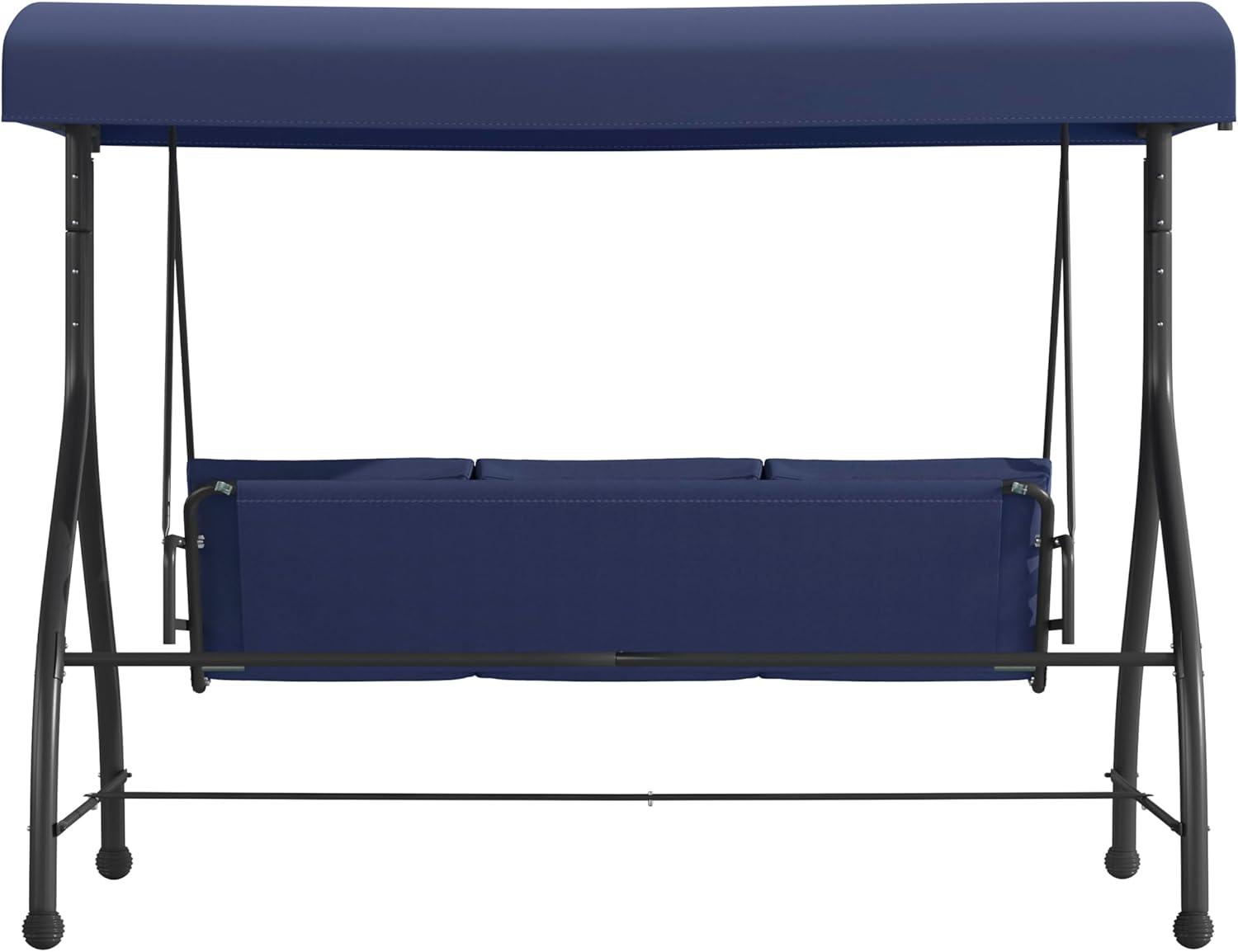 imageFlash Furniture Tellis 3Seat Outdoor Steel Converting Patio Swing Canopy Hammock with Cushions Outdoor Swing Bed GrayNavy