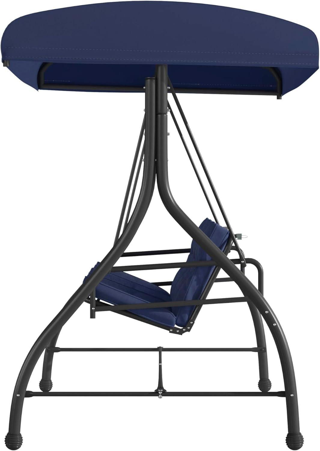 imageFlash Furniture Tellis 3Seat Outdoor Steel Converting Patio Swing Canopy Hammock with Cushions Outdoor Swing Bed GrayNavy