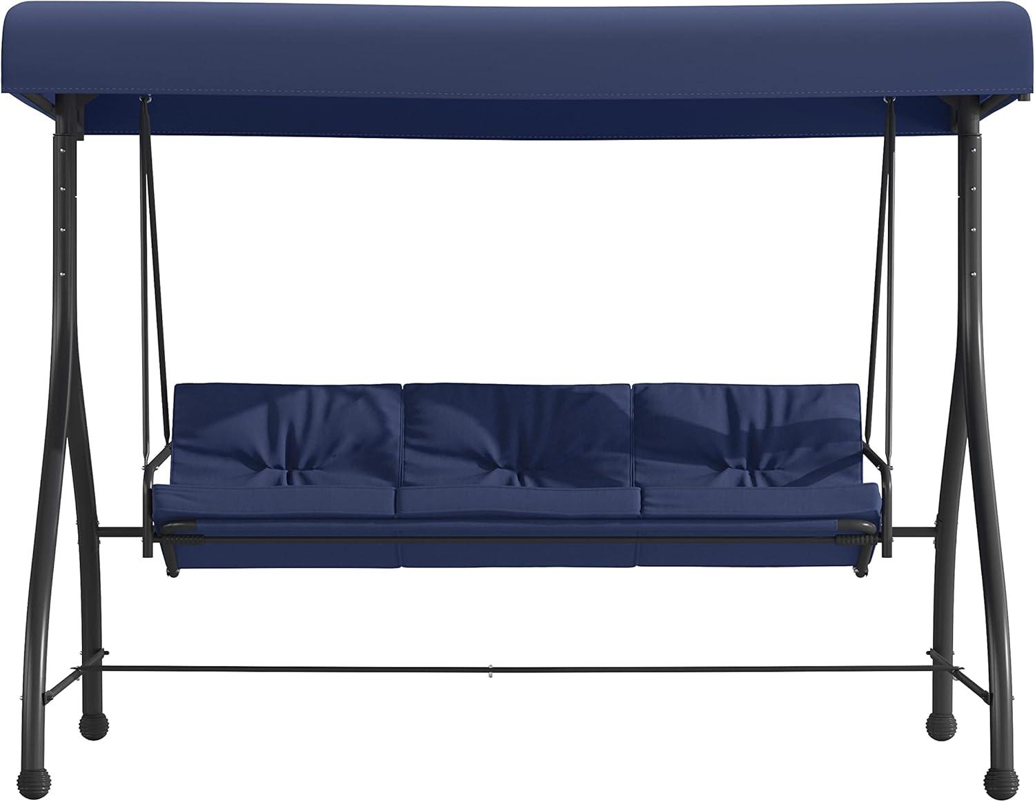 imageFlash Furniture Tellis 3Seat Outdoor Steel Converting Patio Swing Canopy Hammock with Cushions Outdoor Swing Bed GrayNavy