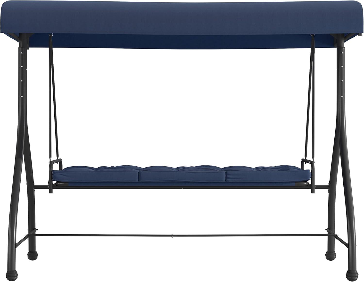 imageFlash Furniture Tellis 3Seat Outdoor Steel Converting Patio Swing Canopy Hammock with Cushions Outdoor Swing Bed GrayNavy