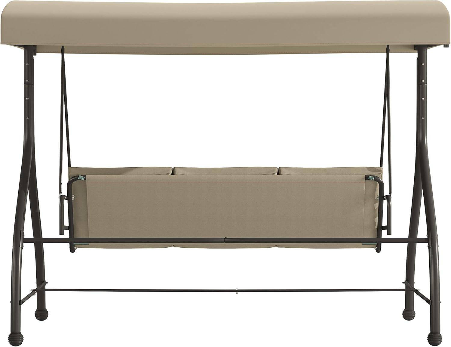 imageFlash Furniture Tellis 3Seat Outdoor Steel Converting Patio Swing Canopy Hammock with Cushions Outdoor Swing Bed GrayTan