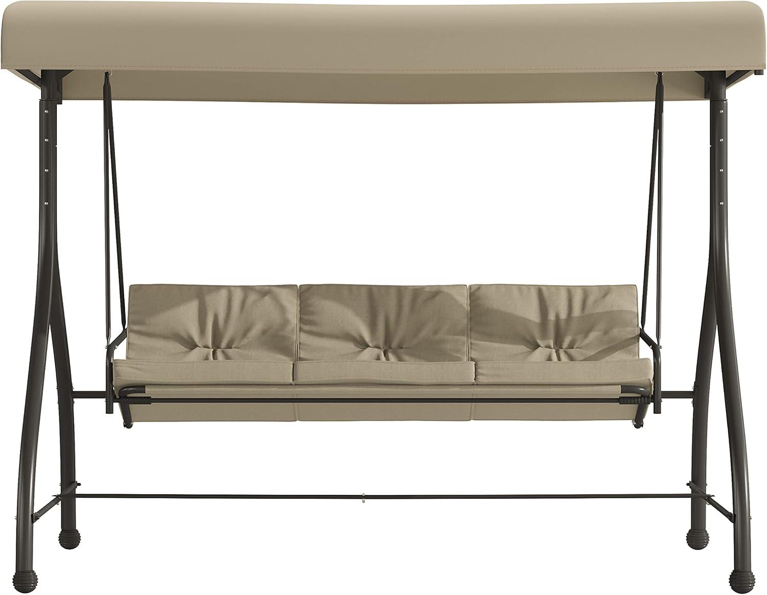 imageFlash Furniture Tellis 3Seat Outdoor Steel Converting Patio Swing Canopy Hammock with Cushions Outdoor Swing Bed GrayTan