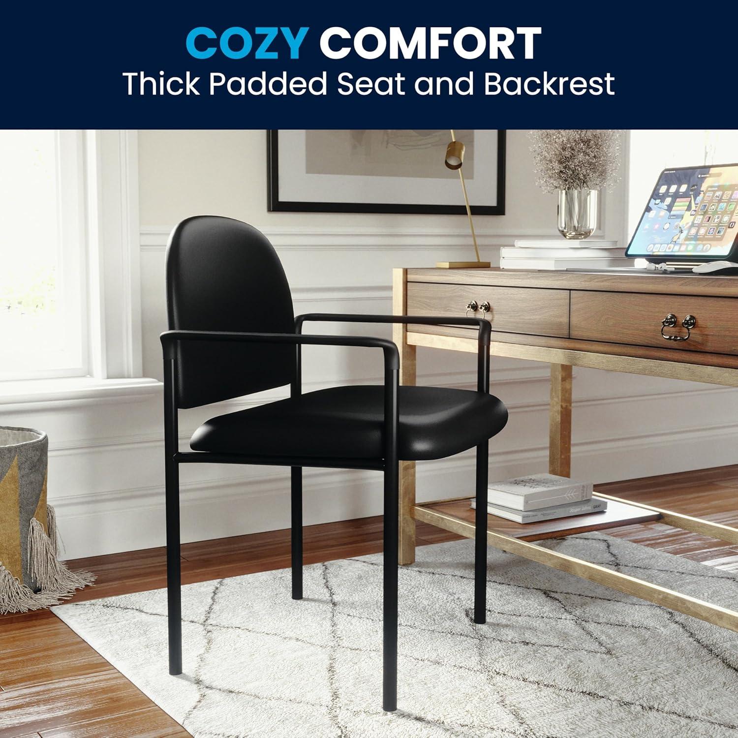 imageFlash Furniture Tiffany Side Reception Chair with Armrests Stackable Vinyl Waiting Room Chair for Commercial or Residential Use NavyBlack Vinyl