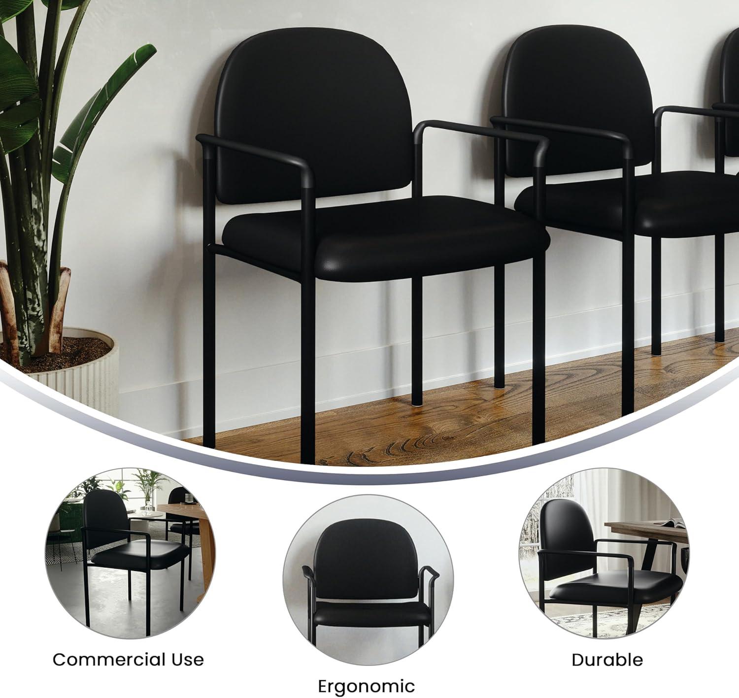 imageFlash Furniture Tiffany Side Reception Chair with Armrests Stackable Vinyl Waiting Room Chair for Commercial or Residential Use NavyBlack Vinyl