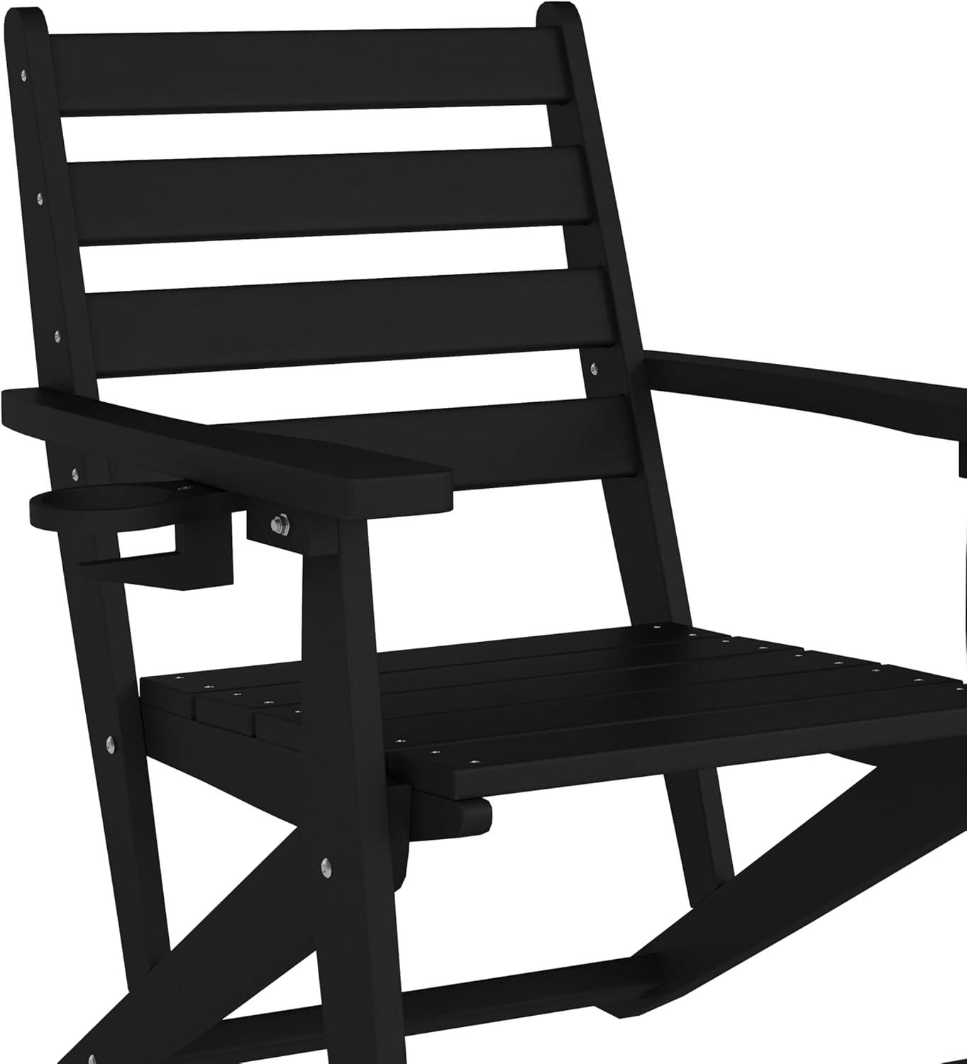 imageFlash Furniture Tolleson Adirondack Dining Chair with Cup Holder Commercial Weather Resistant Recycled HDPE Adirondack Chair Fold Out Cupholder WhiteBlack
