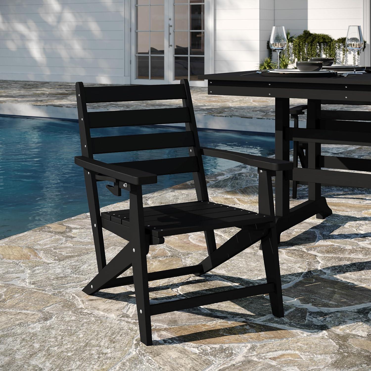 imageFlash Furniture Tolleson Adirondack Dining Chair with Cup Holder Commercial Weather Resistant Recycled HDPE Adirondack Chair Fold Out Cupholder WhiteBlack