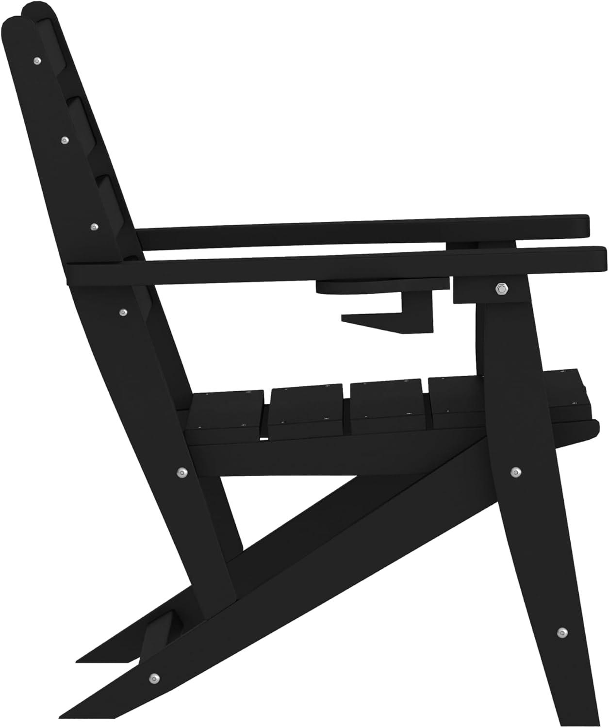 imageFlash Furniture Tolleson Adirondack Dining Chair with Cup Holder Commercial Weather Resistant Recycled HDPE Adirondack Chair Fold Out Cupholder WhiteBlack