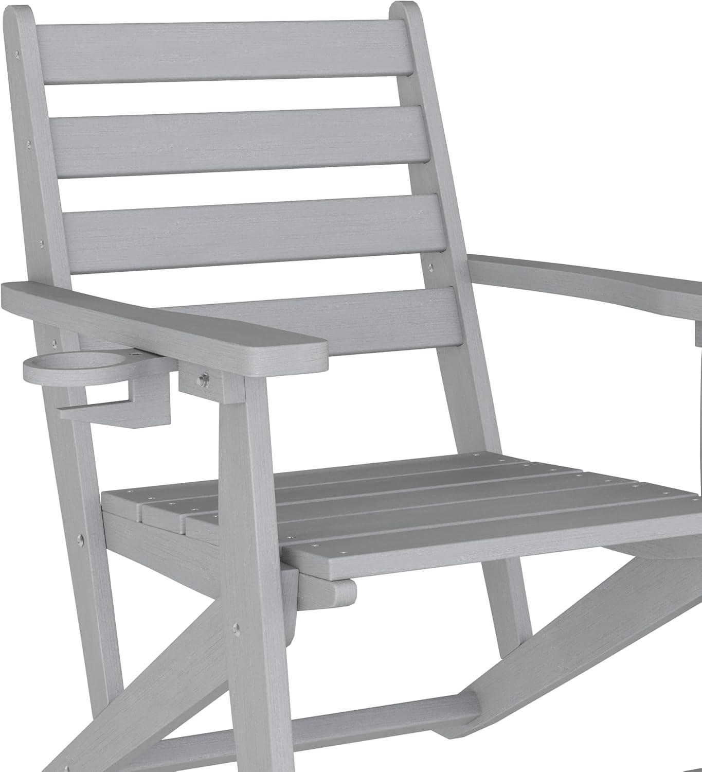 imageFlash Furniture Tolleson Adirondack Dining Chair with Cup Holder Commercial Weather Resistant Recycled HDPE Adirondack Chair Fold Out Cupholder WhiteGrey