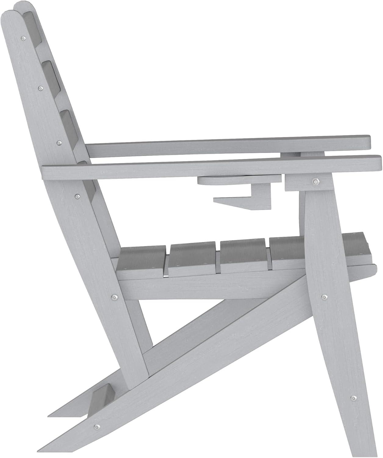 imageFlash Furniture Tolleson Adirondack Dining Chair with Cup Holder Commercial Weather Resistant Recycled HDPE Adirondack Chair Fold Out Cupholder WhiteGrey
