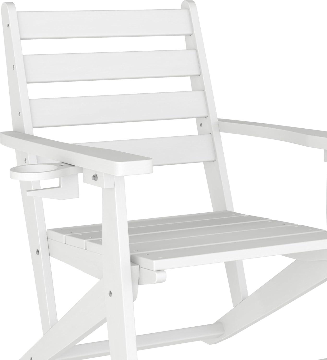 imageFlash Furniture Tolleson Adirondack Dining Chair with Cup Holder Commercial Weather Resistant Recycled HDPE Adirondack Chair Fold Out Cupholder WhiteWhite