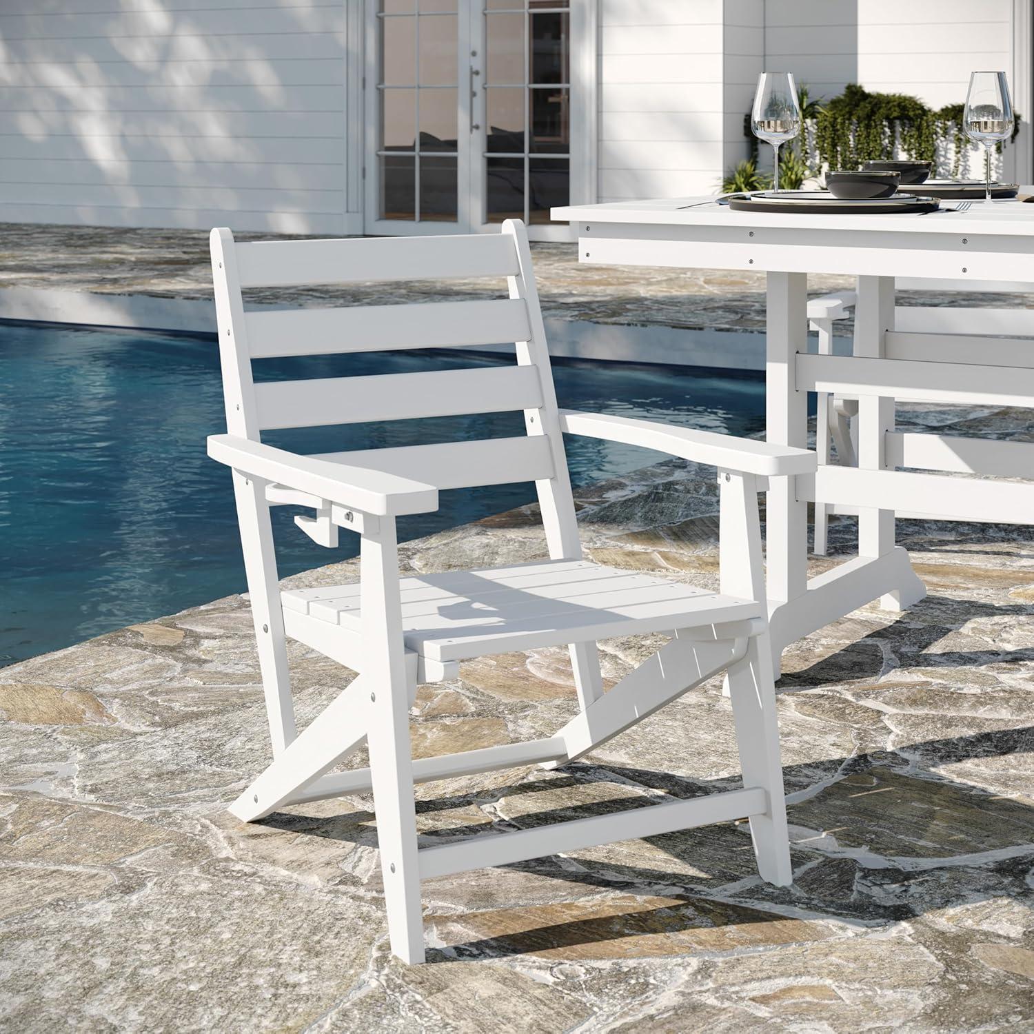 imageFlash Furniture Tolleson Adirondack Dining Chair with Cup Holder Commercial Weather Resistant Recycled HDPE Adirondack Chair Fold Out Cupholder WhiteWhite