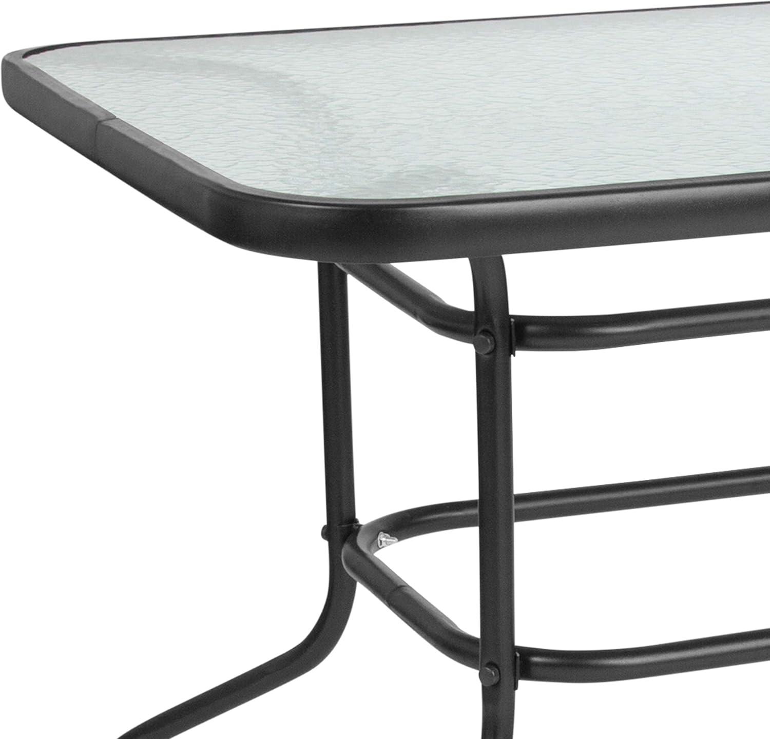 imageFlash Furniture Tory 315quot x 55quot Rectangular Tempered Glass Metal Patio Table with Umbrella Hole Modern Rippled Glass Outdoor Dining Table BlackClear TopBlack Frame