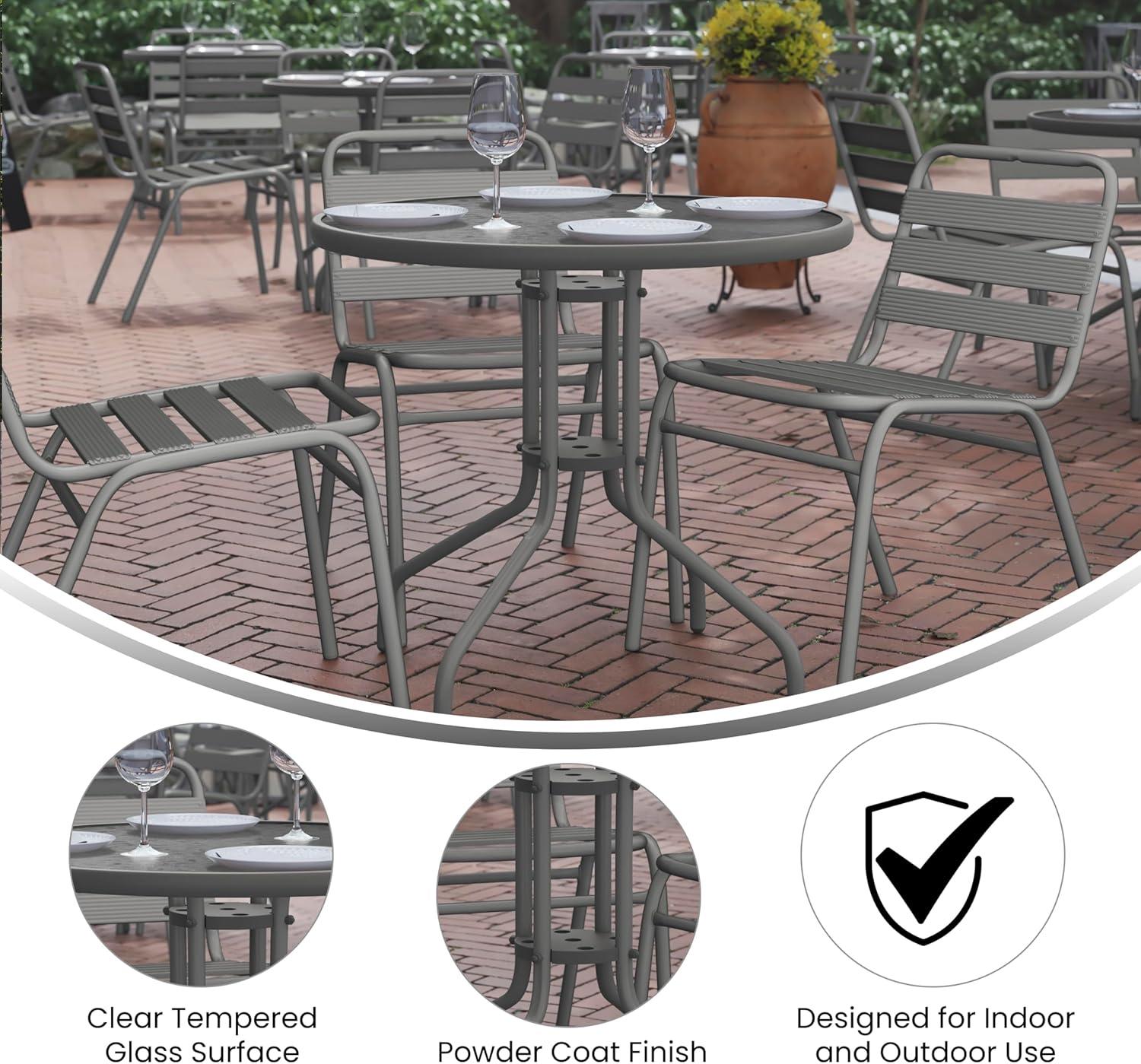 imageFlash Furniture Tory 315quot x 55quot Rectangular Tempered Glass Metal Patio Table with Umbrella Hole Modern Rippled Glass Outdoor Dining Table BlackClear TopSilver Frame