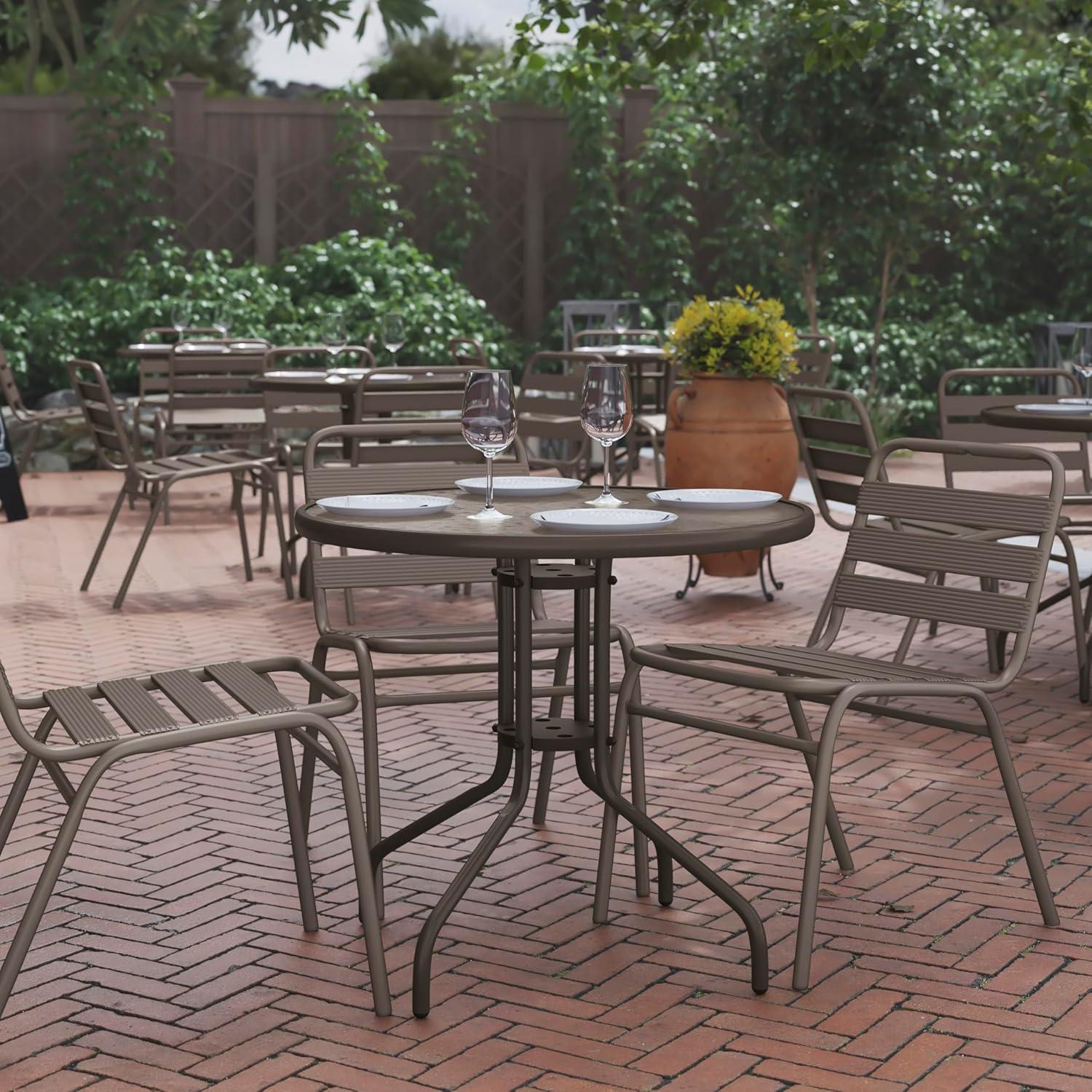 imageFlash Furniture Tory 315quot x 55quot Rectangular Tempered Glass Metal Patio Table with Umbrella Hole Modern Rippled Glass Outdoor Dining Table BlackClear TopBronze Frame