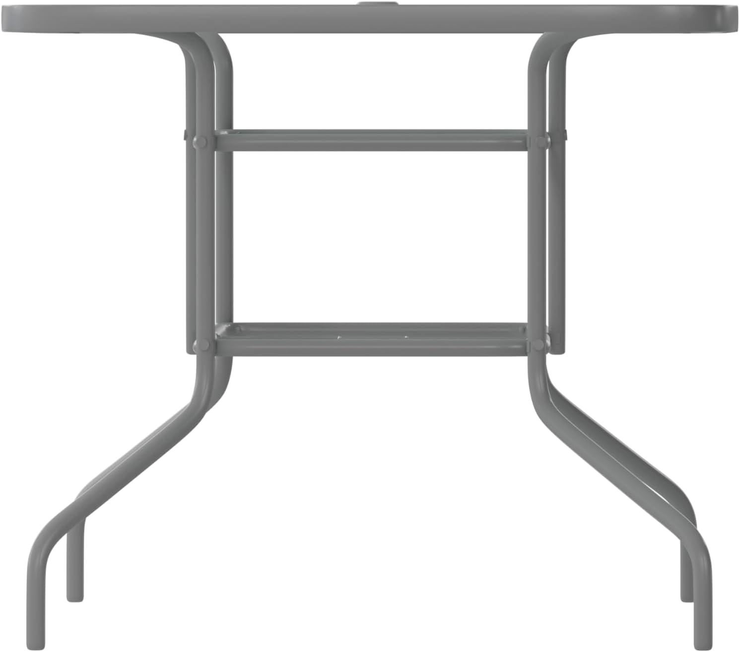 imageFlash Furniture Tory 315quot x 55quot Rectangular Tempered Glass Metal Patio Table with Umbrella Hole Modern Rippled Glass Outdoor Dining Table BlackClear TopSilver Frame