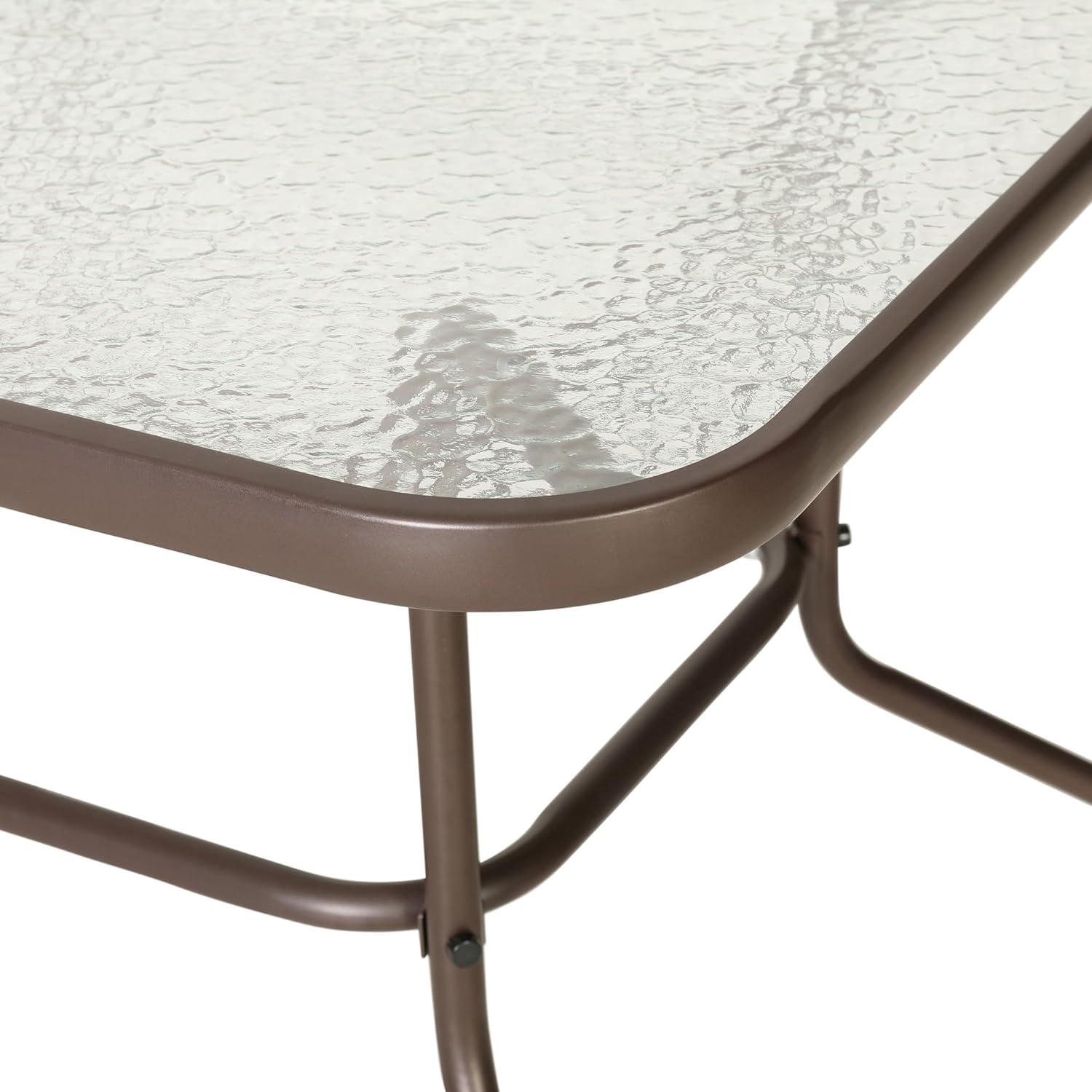 imageFlash Furniture Tory 315quot x 55quot Rectangular Tempered Glass Metal Patio Table with Umbrella Hole Modern Rippled Glass Outdoor Dining Table BlackClear TopBronze Frame