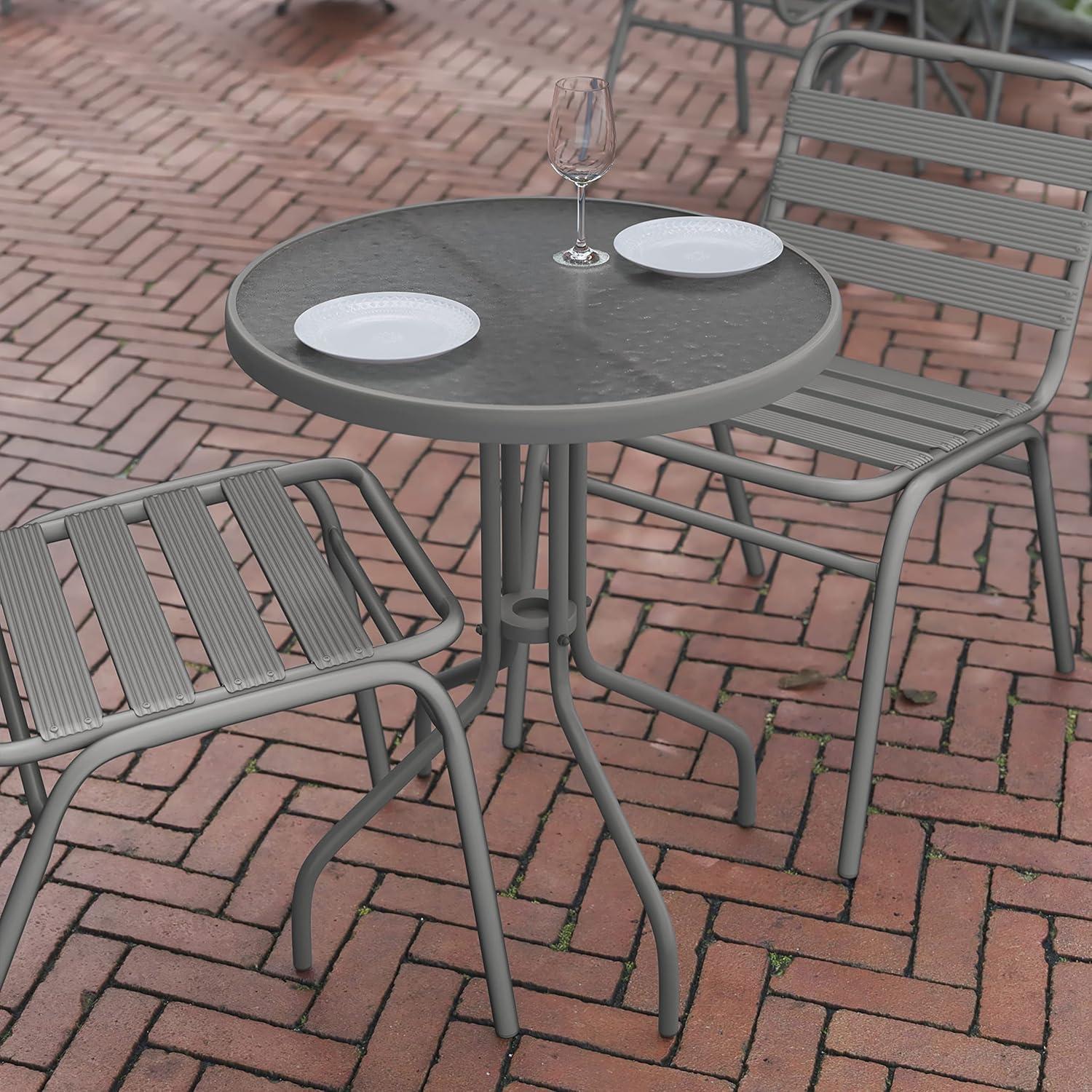 imageFlash Furniture Tory 315quot x 55quot Rectangular Tempered Glass Metal Patio Table with Umbrella Hole Modern Rippled Glass Outdoor Dining Table BlackClear TopSilver Frame