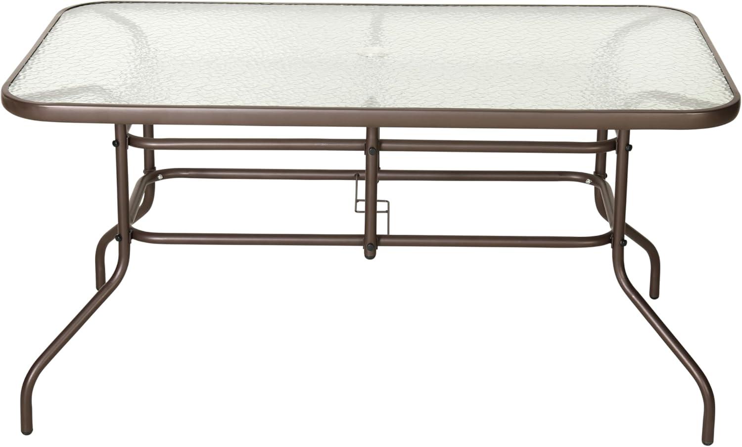 imageFlash Furniture Tory 315quot x 55quot Rectangular Tempered Glass Metal Patio Table with Umbrella Hole Modern Rippled Glass Outdoor Dining Table BlackClear TopBronze Frame