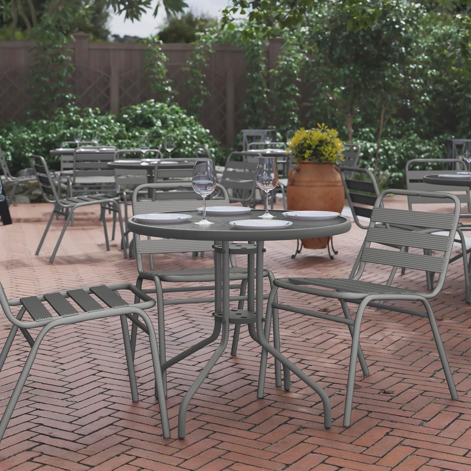 imageFlash Furniture Tory 315quot x 55quot Rectangular Tempered Glass Metal Patio Table with Umbrella Hole Modern Rippled Glass Outdoor Dining Table BlackClear TopSilver Frame