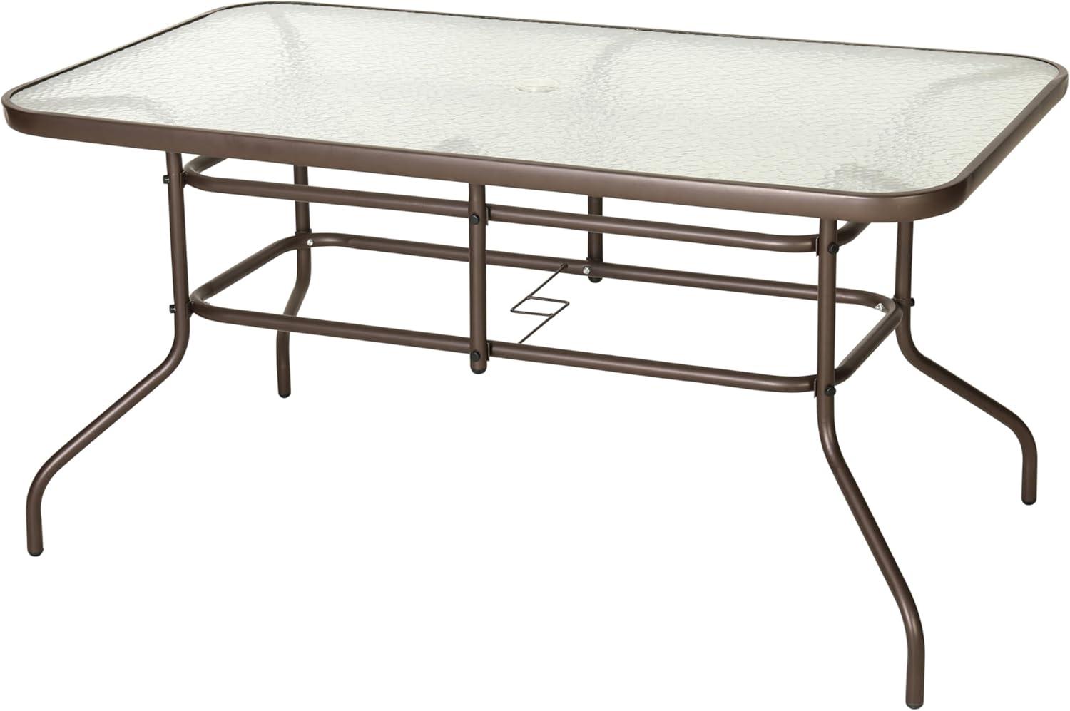 imageFlash Furniture Tory 315quot x 55quot Rectangular Tempered Glass Metal Patio Table with Umbrella Hole Modern Rippled Glass Outdoor Dining Table BlackClear TopBronze Frame