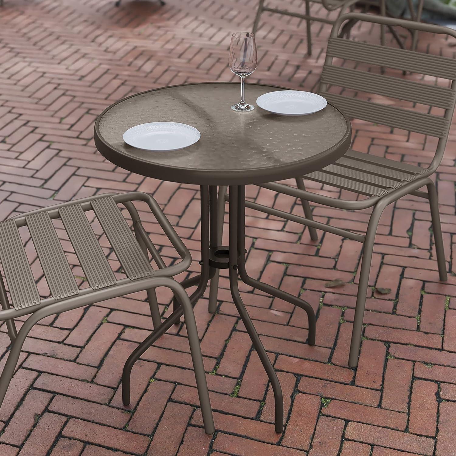 imageFlash Furniture Tory 315quot x 55quot Rectangular Tempered Glass Metal Patio Table with Umbrella Hole Modern Rippled Glass Outdoor Dining Table BlackClear TopBronze Frame