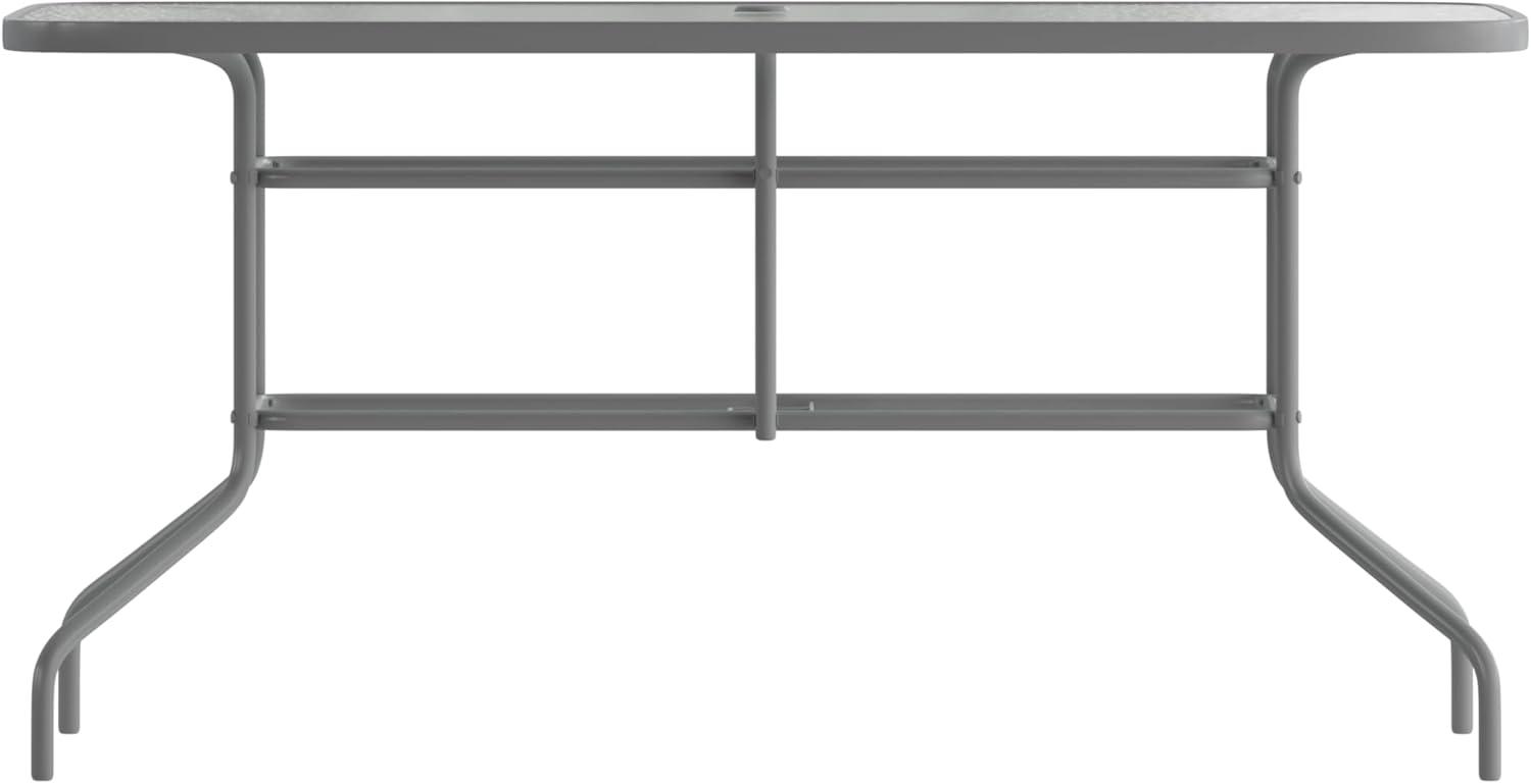 imageFlash Furniture Tory 315quot x 55quot Rectangular Tempered Glass Metal Patio Table with Umbrella Hole Modern Rippled Glass Outdoor Dining Table BlackClear TopSilver Frame