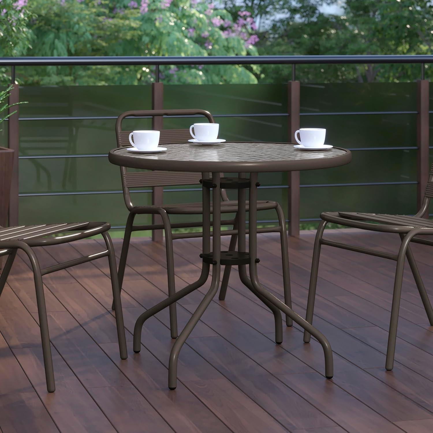 imageFlash Furniture Tory 315quot x 55quot Rectangular Tempered Glass Metal Patio Table with Umbrella Hole Modern Rippled Glass Outdoor Dining Table BlackClear TopBronze Frame