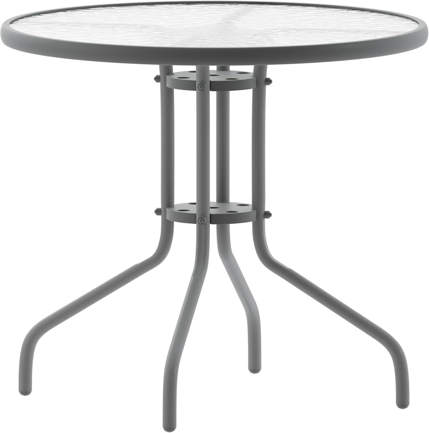 imageFlash Furniture Tory 315quot x 55quot Rectangular Tempered Glass Metal Patio Table with Umbrella Hole Modern Rippled Glass Outdoor Dining Table BlackClear TopSilver Frame