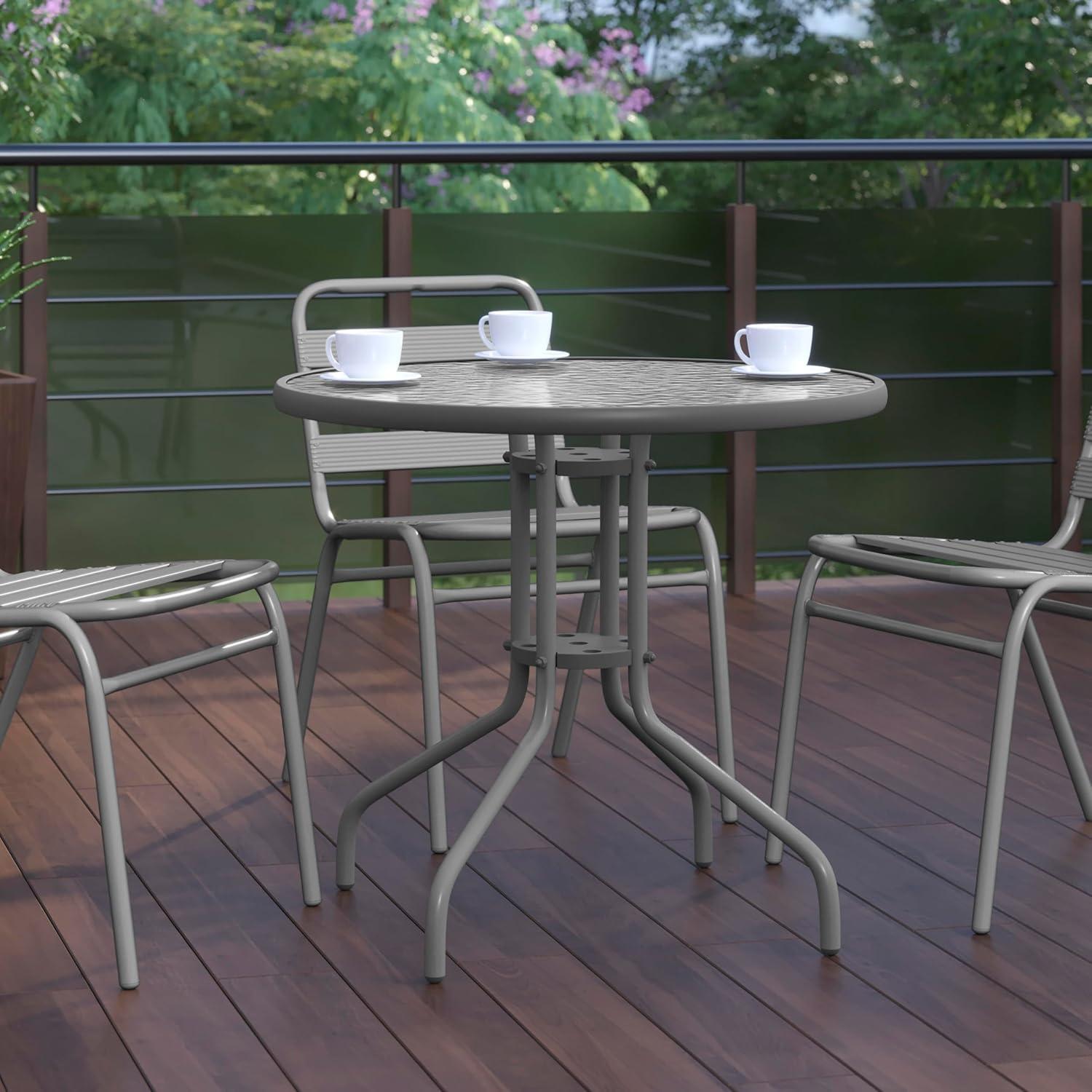 imageFlash Furniture Tory 315quot x 55quot Rectangular Tempered Glass Metal Patio Table with Umbrella Hole Modern Rippled Glass Outdoor Dining Table BlackClear TopSilver Frame