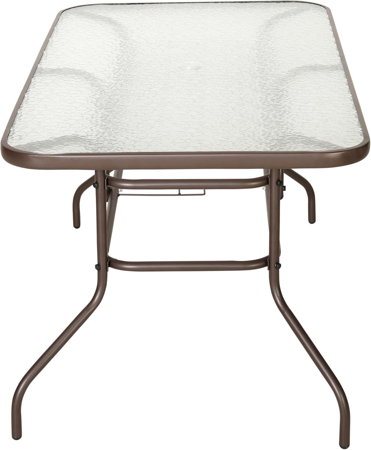 imageFlash Furniture Tory 315quot x 55quot Rectangular Tempered Glass Metal Patio Table with Umbrella Hole Modern Rippled Glass Outdoor Dining Table BlackClear TopBronze Frame