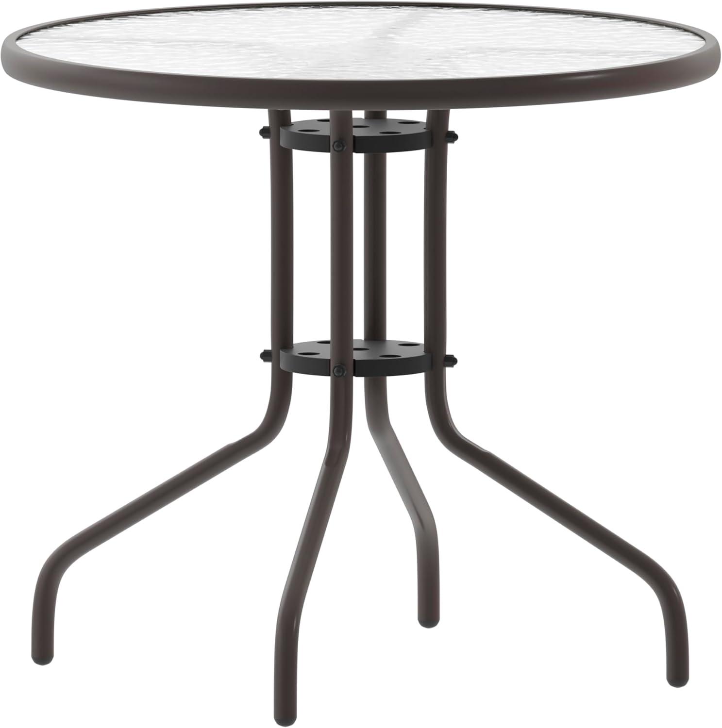 imageFlash Furniture Tory 315quot x 55quot Rectangular Tempered Glass Metal Patio Table with Umbrella Hole Modern Rippled Glass Outdoor Dining Table BlackClear TopBronze Frame